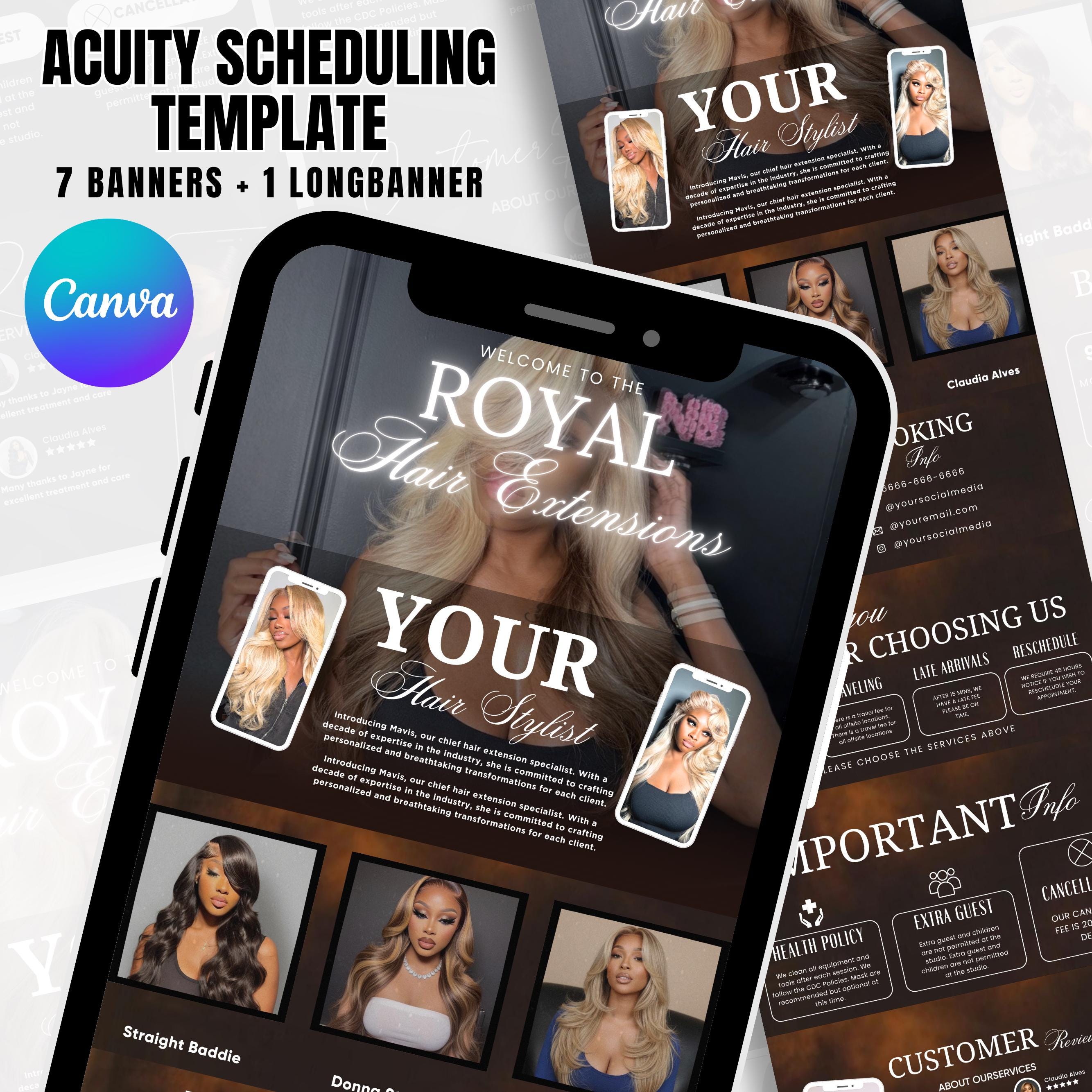 Brown Acuity Scheduling Template for Hair Stylists, Lash Techs and MUAs, Hairstylist Scheduling Website, DIY Booking Site Canva