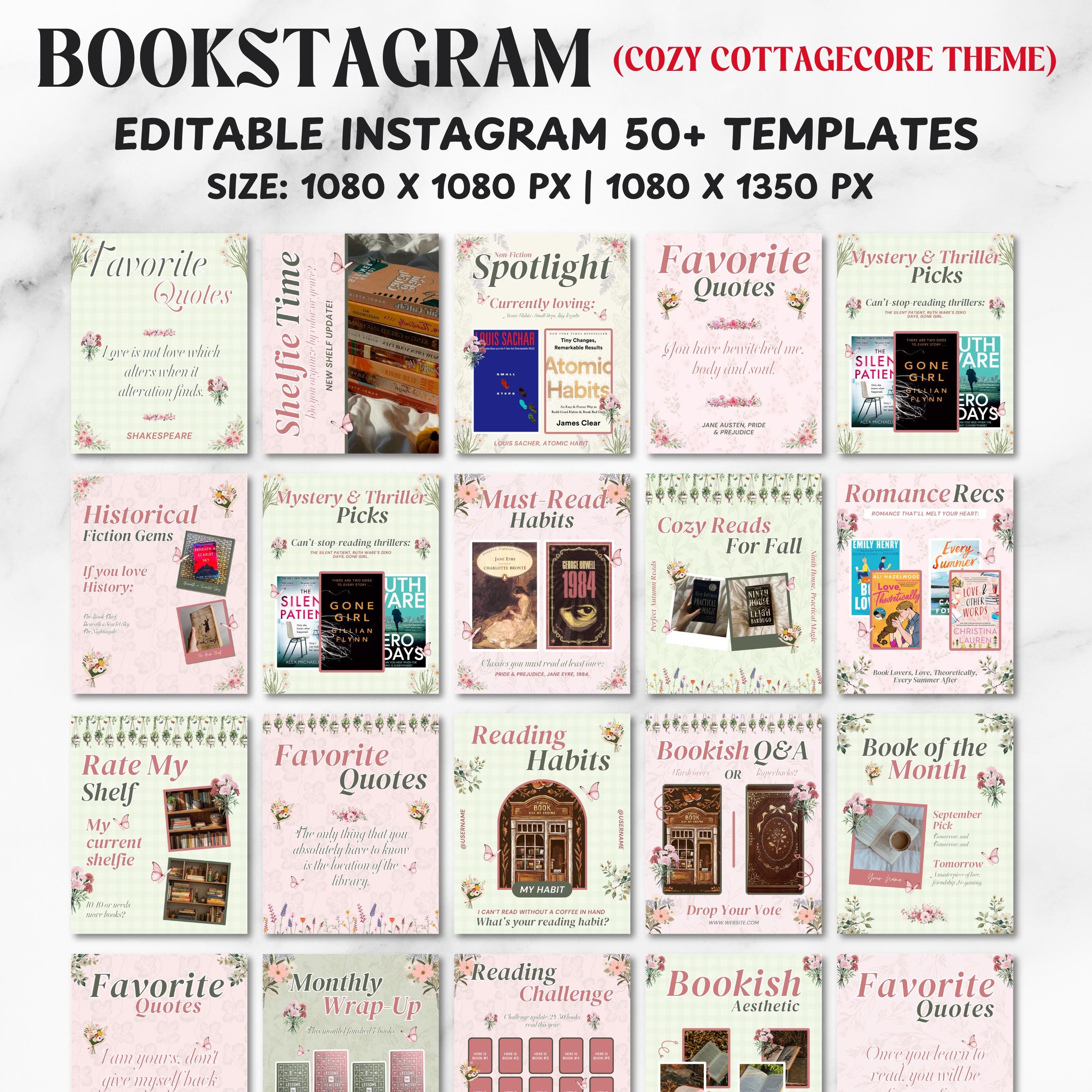 1000+Bookstagram Templates,Bookish Social Media Kit,Instagram Posts,Carousel & Stories,Bookish Insta Reels for Book Lovers,Authors, Bloggers