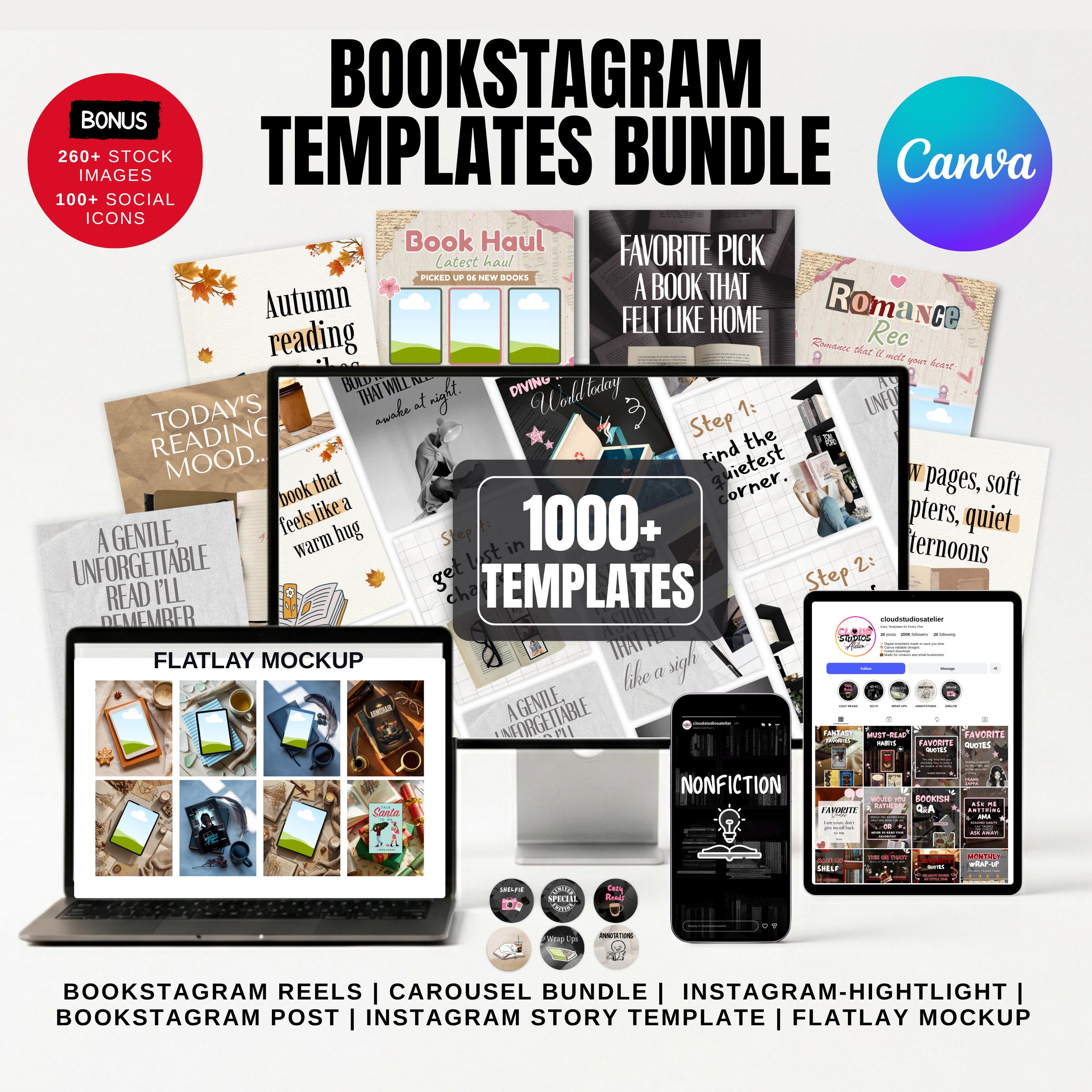 1000+Bookstagram Templates,Bookish Social Media Kit,Instagram Posts,Carousel & Stories,Bookish Insta Reels for Book Lovers,Authors, Bloggers