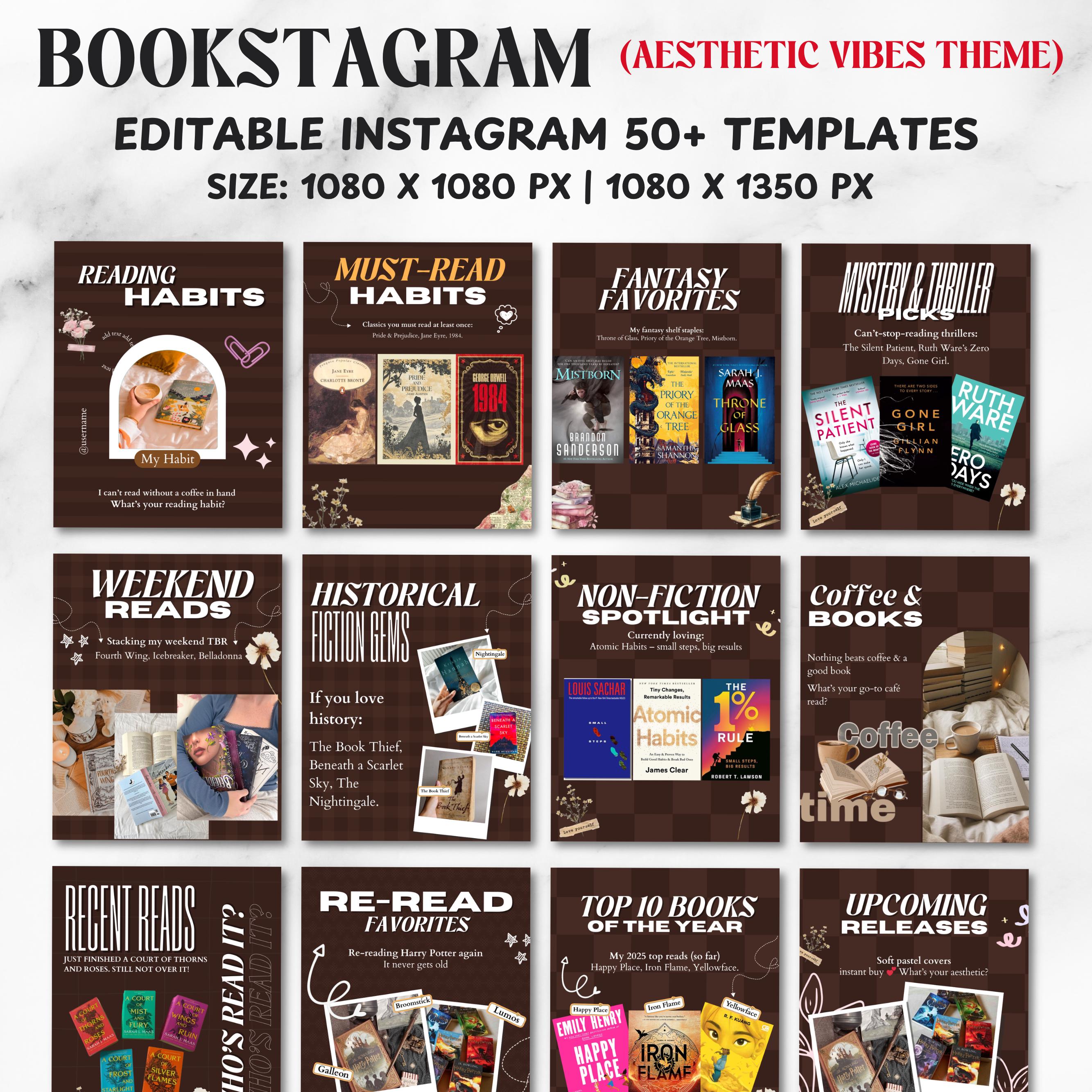Bookstagram Template Instagram for Canva, Bookish Social Media Kit, Book Lover Social Media Post, Bookish Insta Reels ,Authors, Bloggers