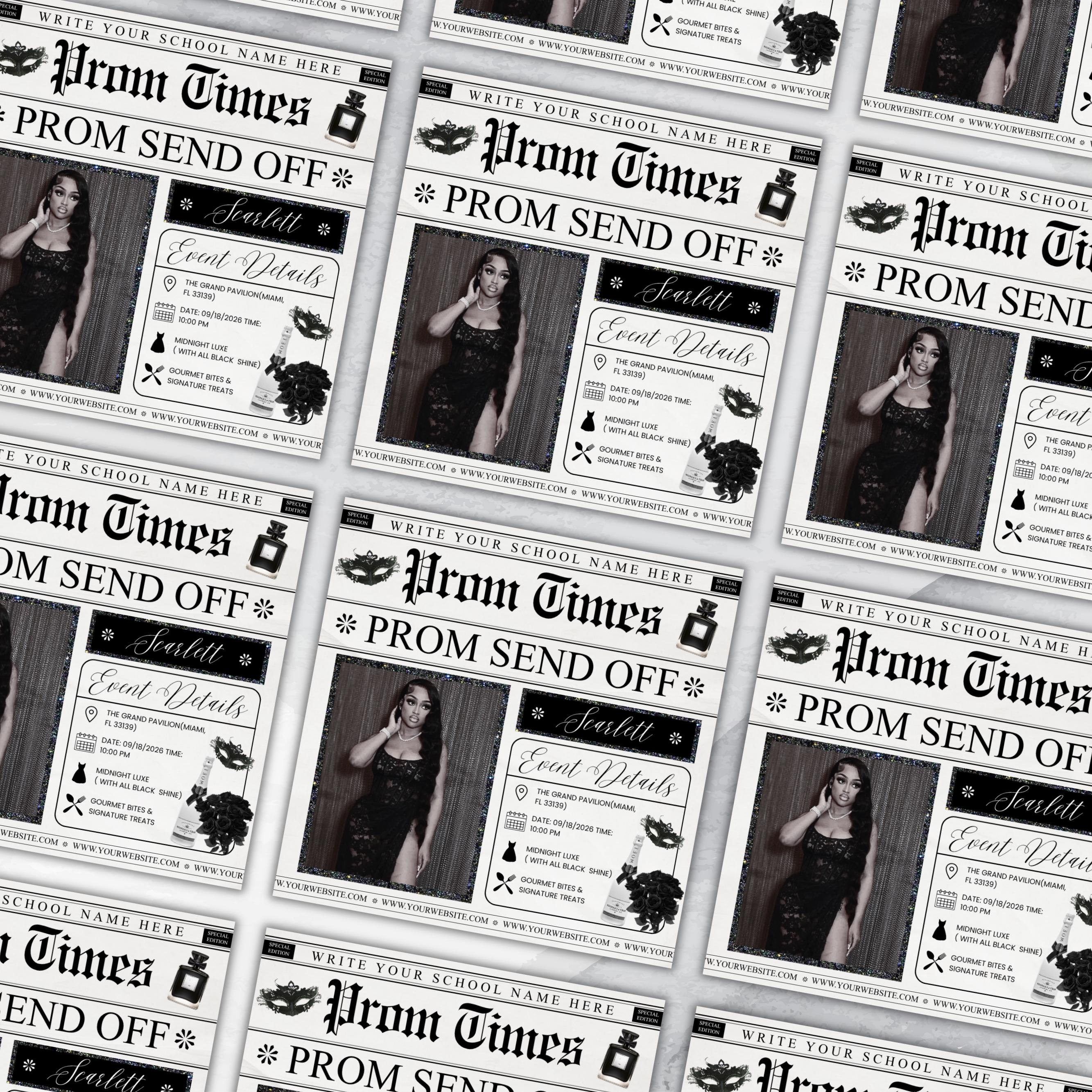 Newspaper Theme Prom Send Off Flyer For Queen, Prom Vote Flyer, Black & White Prom Send Off, Prom Campaign Flyer, Prom Event, Canva Editable