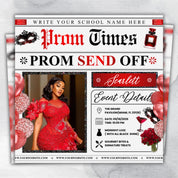 Newspaper Theme Prom Send Off Flyer For Queen, Prom Vote Flyer, Black & Red Prom Send Off, Prom Campaign Flyer, Prom Event, Canva Editable