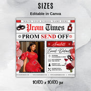 Newspaper Theme Prom Send Off Flyer For Queen, Prom Vote Flyer, Black & Red Prom Send Off, Prom Campaign Flyer, Prom Event, Canva Editable