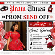 Newspaper Theme Prom Send Off Flyer For Queen, Prom Vote Flyer, Black & Red Prom Send Off, Prom Campaign Flyer, Prom Event, Canva Editable