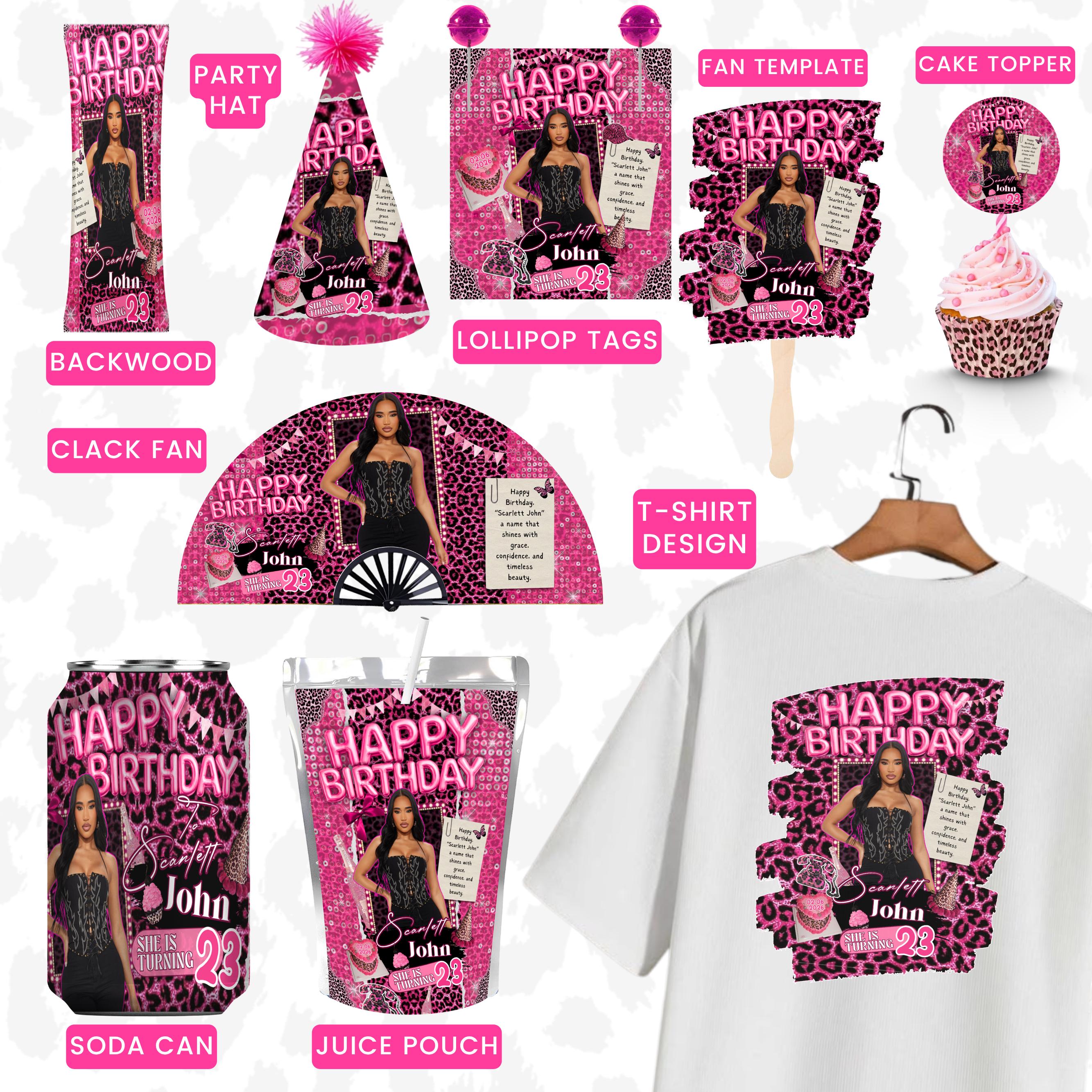 Pink Cheetah Birthday Bundle,Birthday Party Decor, Cheetah Birthday Chip Bag, Backdrop,Birthday Flyer,Birthday Pink Cheetah Birthday Banner