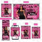 Pink Cheetah Birthday Bundle,Birthday Party Decor, Cheetah Birthday Chip Bag, Backdrop,Birthday Flyer,Birthday Pink Cheetah Birthday Banner