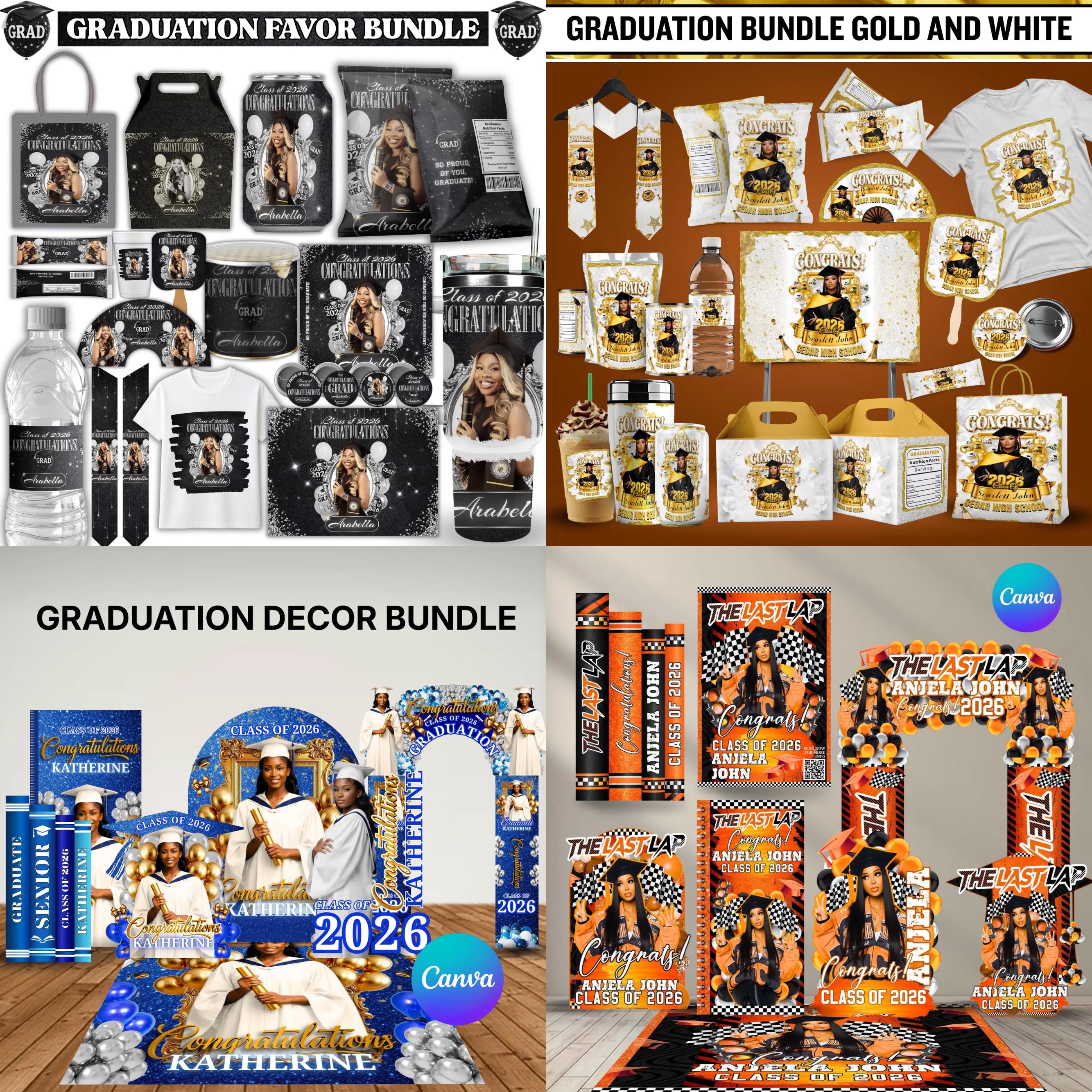 Graduation Mega Bundle Canva Templates,Class of 2026 Grad Party Bundle, Grad,Decor,Newspaper,Stole,Magazine,Paddle Fan,Banner,Tshirt Designs
