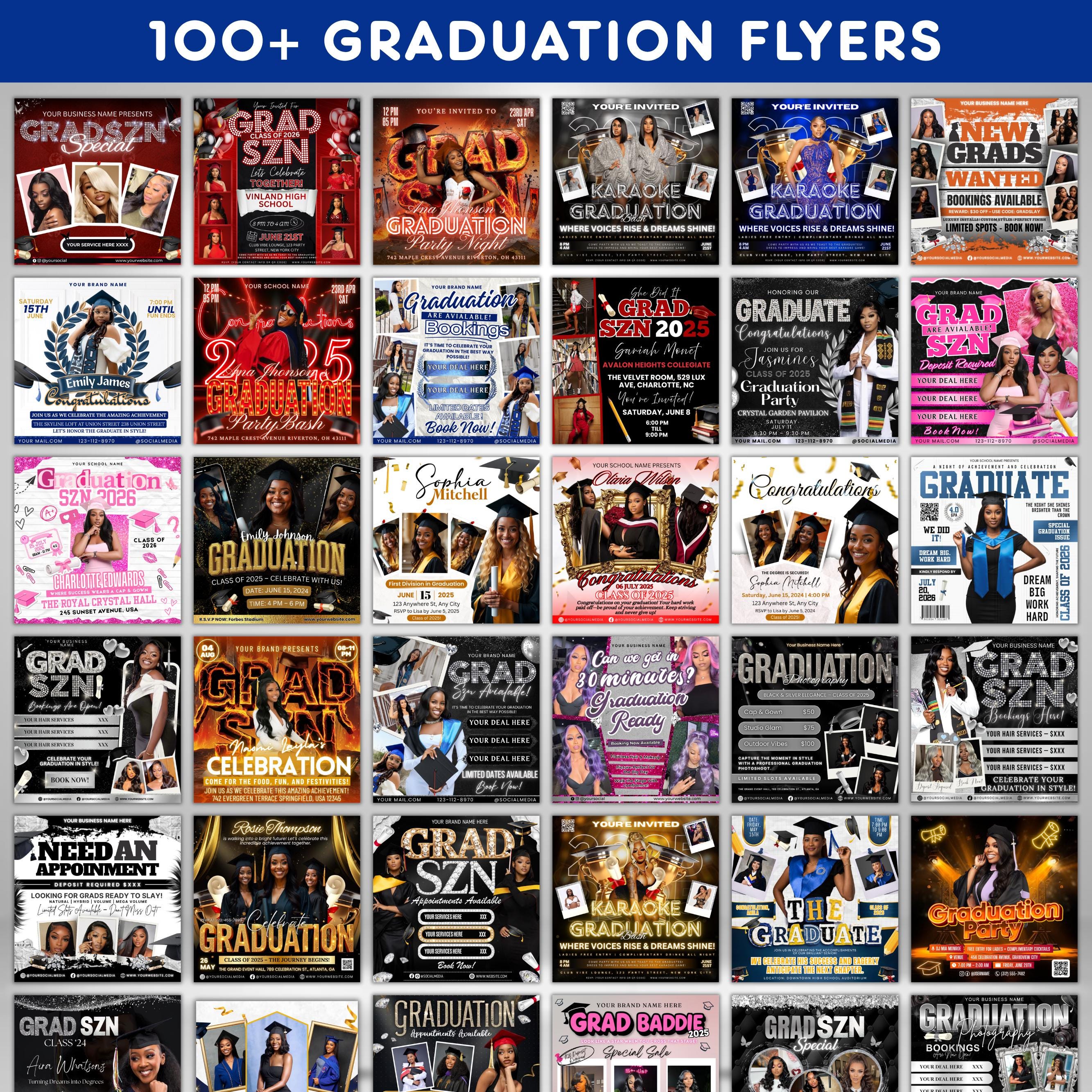 Graduation Mega Bundle Canva Templates,Class of 2026 Grad Party Bundle, Grad,Decor,Newspaper,Stole,Magazine,Paddle Fan,Banner,Tshirt Designs