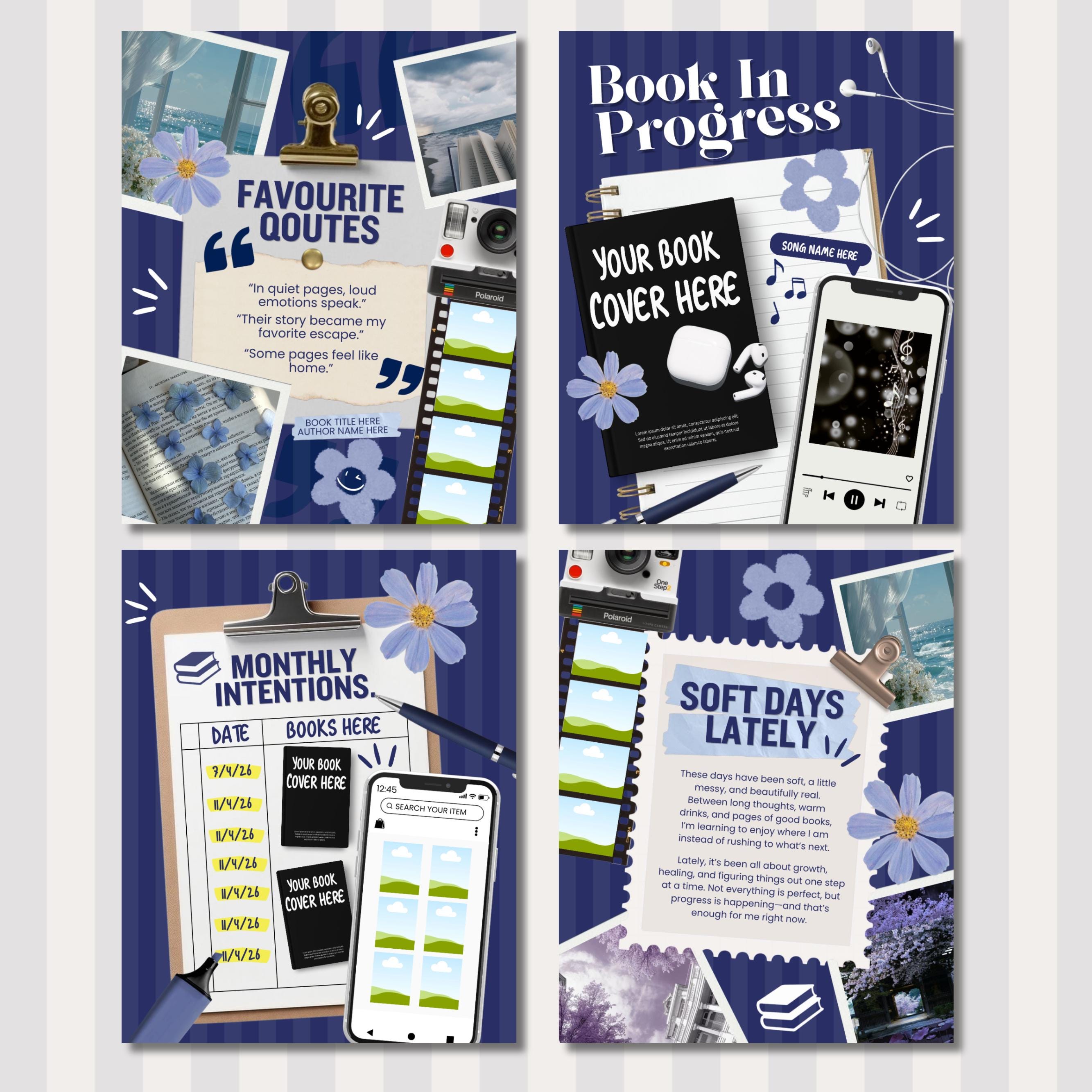 Bookstagram Monthly Reading Recap Templates, Book Review Instagram Posts, Cozy Post for Book Lovers, Authors & Bloggers Social Media Content