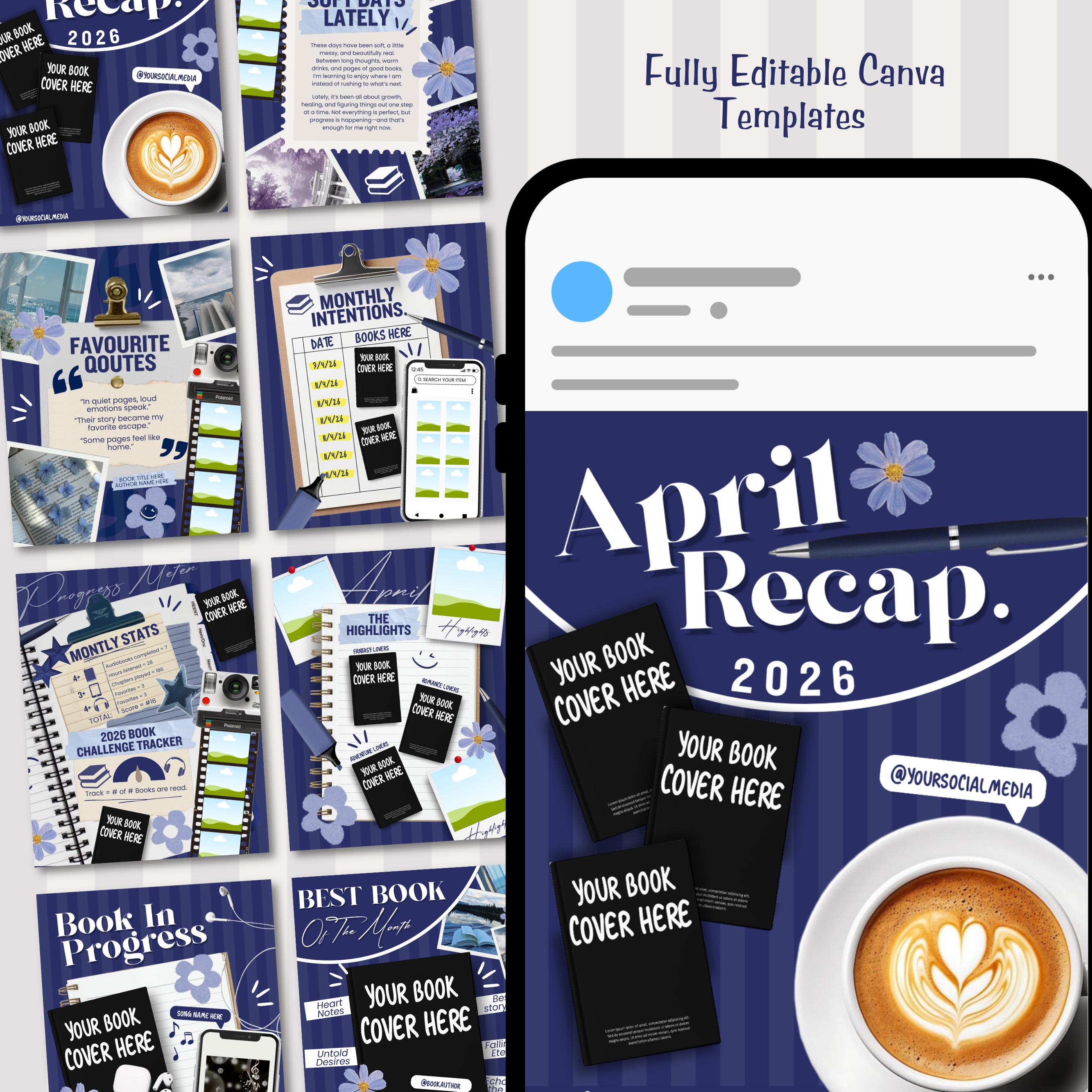 Bookstagram Monthly Reading Recap Templates, Book Review Instagram Posts, Cozy Post for Book Lovers, Authors & Bloggers Social Media Content