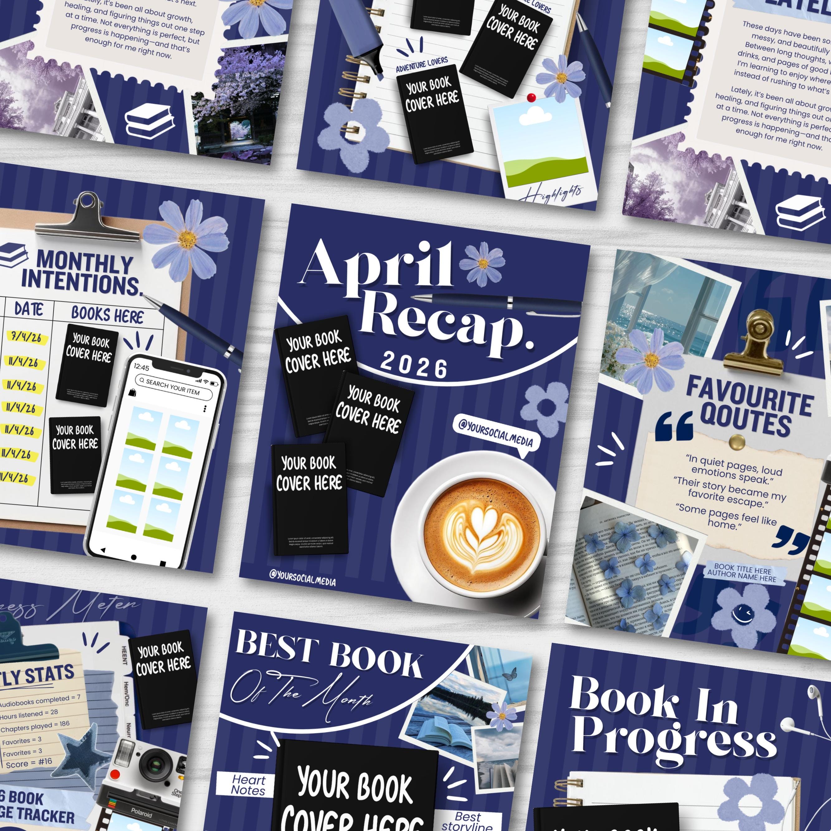 Bookstagram Monthly Reading Recap Templates, Book Review Instagram Posts, Cozy Post for Book Lovers, Authors & Bloggers Social Media Content