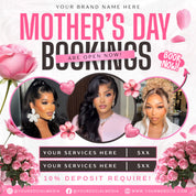 Mothers Day Booking Flyer, May Book Now Flyer, Mothers Day Special, May Appointments For Hair, Nails, Makeup, Lashes & Braids Canva Editable