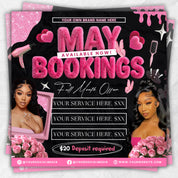 May Bookings Available Flyer, May Book Now Flyer, Mothers Day Special, May Appointments For Hair,Nails,Makeup,Lashes & Braids Canva Editable