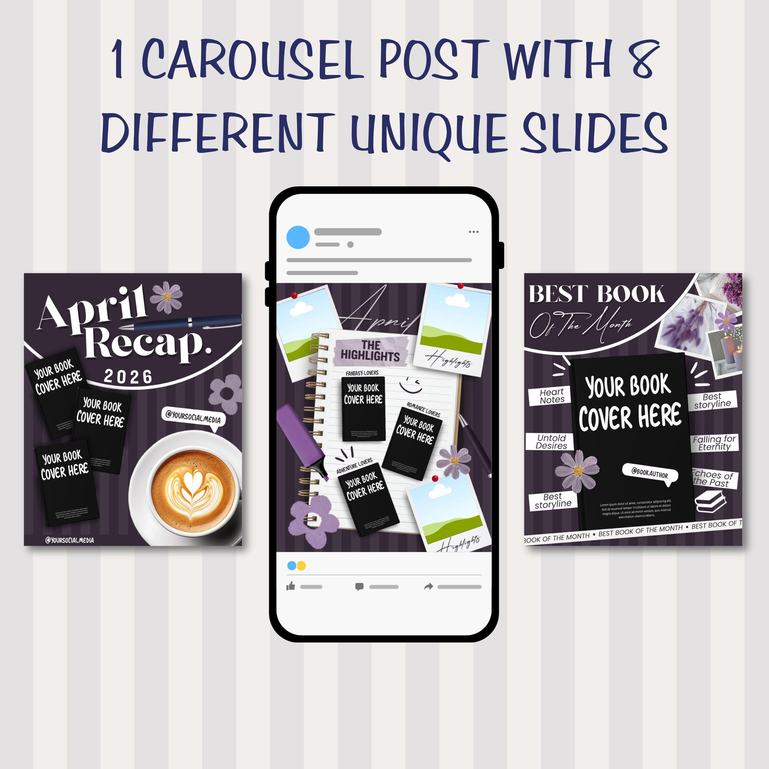 Bookstagram Monthly Reading Recap Templates, Book Review Instagram Posts, Cozy Post for Book Lovers, Authors & Bloggers Social Media Content