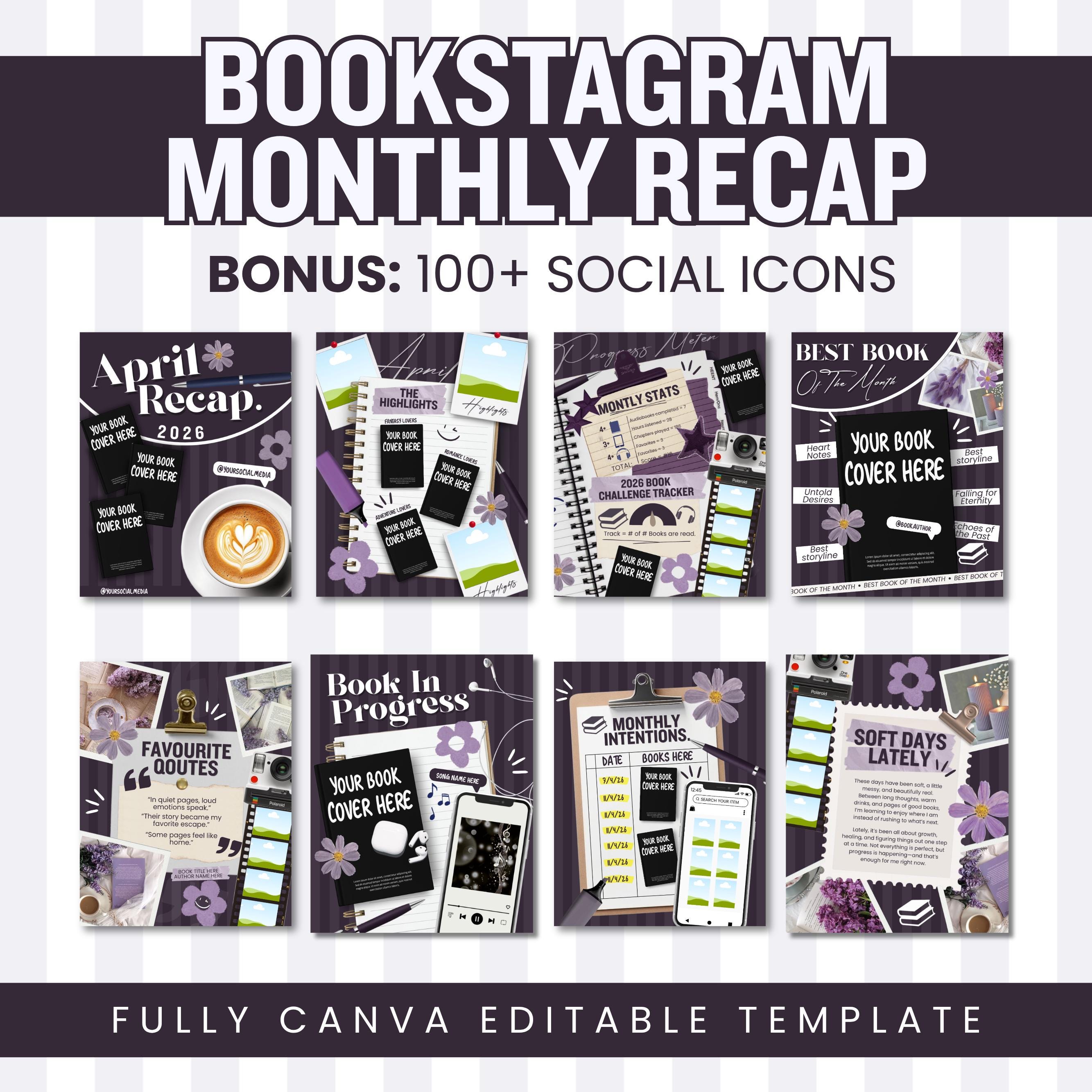Bookstagram Monthly Reading Recap Templates, Book Review Instagram Posts, Cozy Post for Book Lovers, Authors & Bloggers Social Media Content