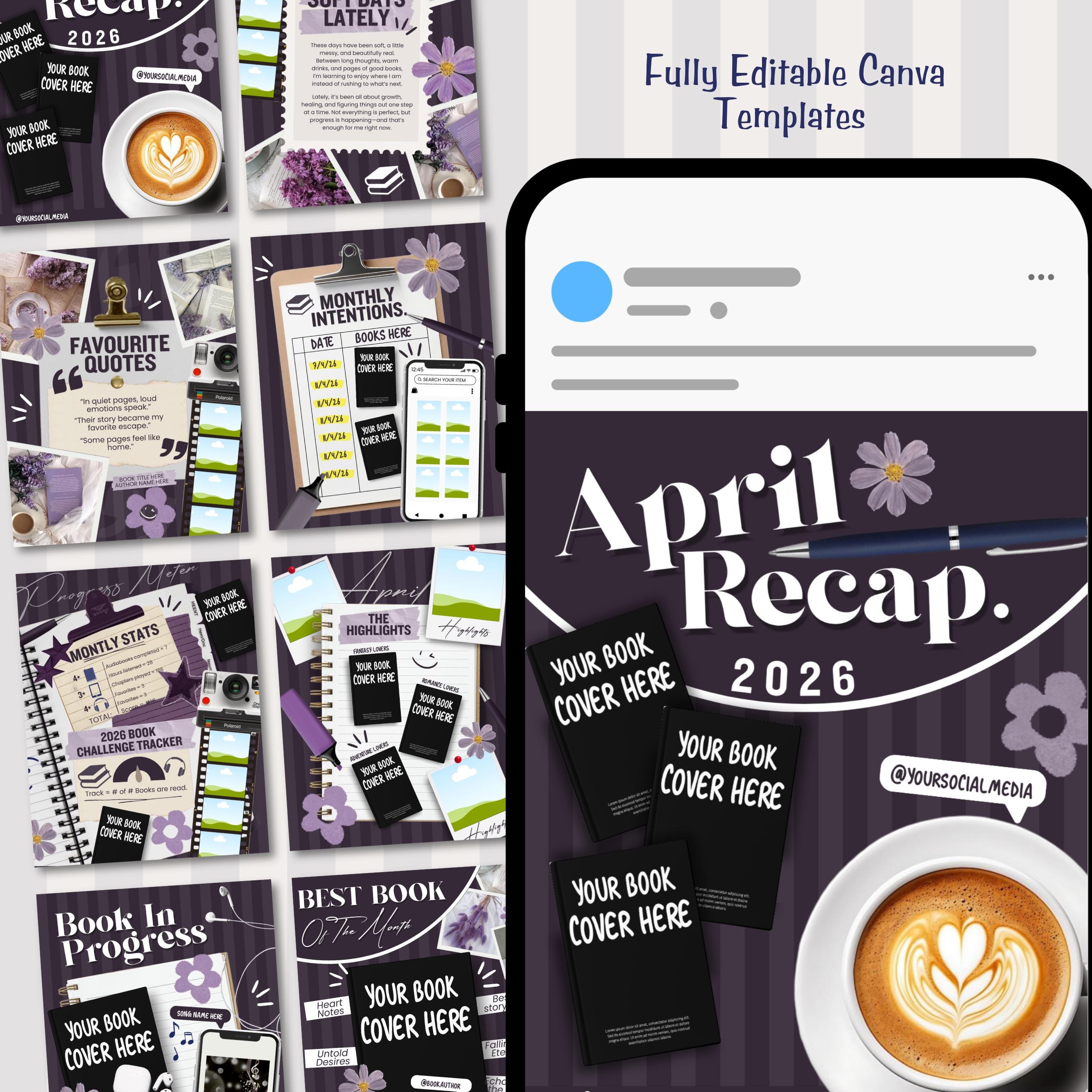 Bookstagram Monthly Reading Recap Templates, Book Review Instagram Posts, Cozy Post for Book Lovers, Authors & Bloggers Social Media Content