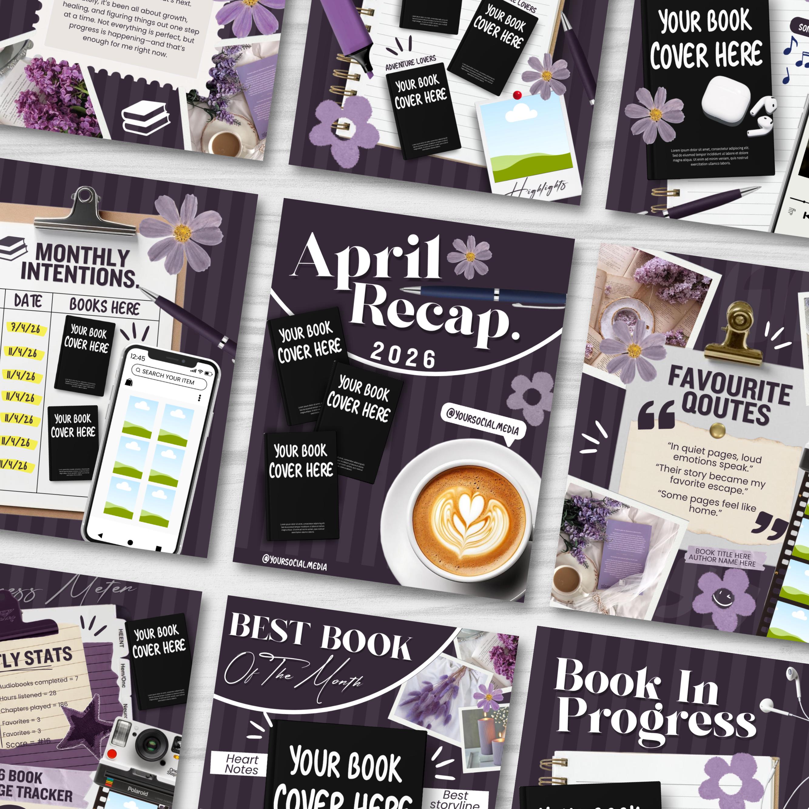 Bookstagram Monthly Reading Recap Templates, Book Review Instagram Posts, Cozy Post for Book Lovers, Authors & Bloggers Social Media Content