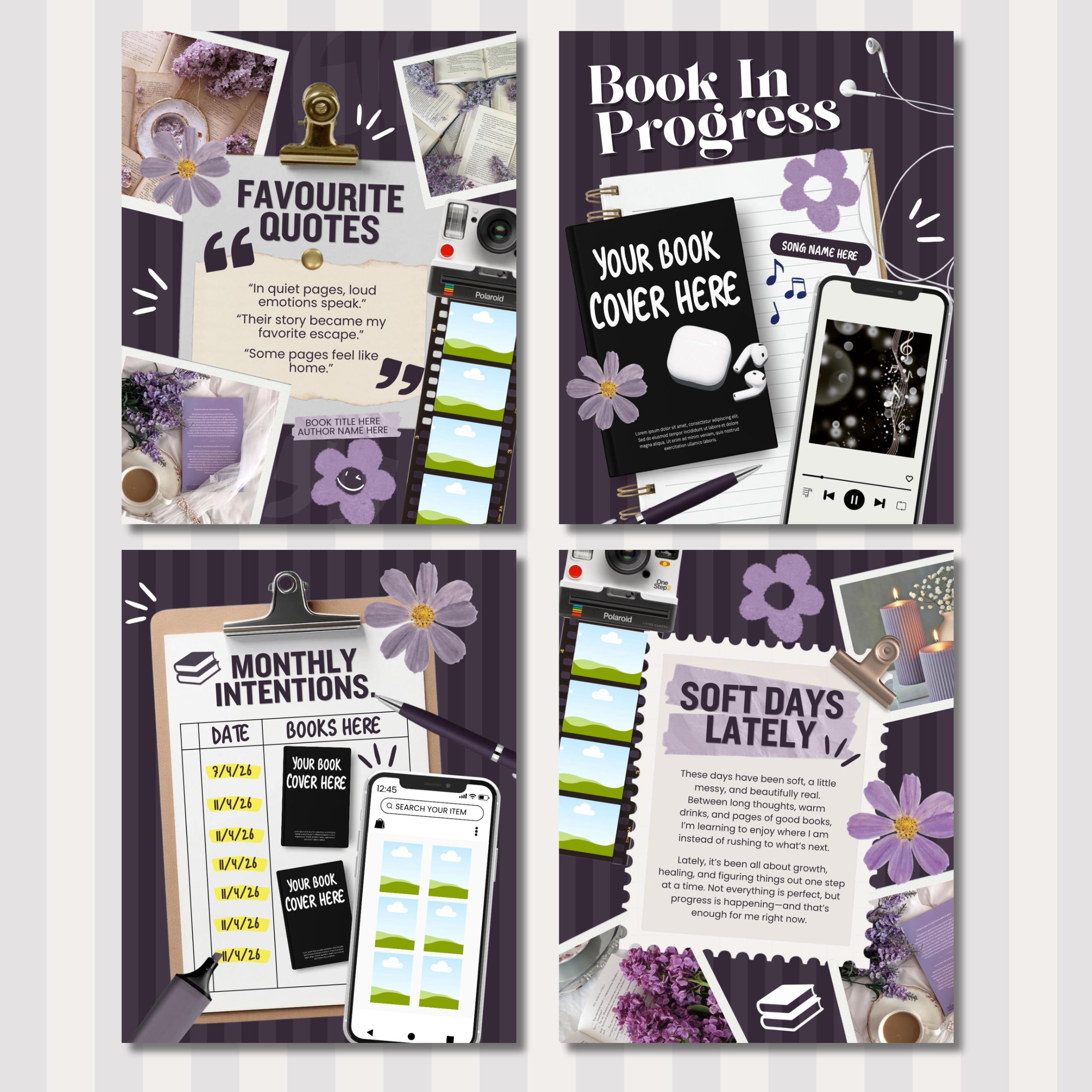 Bookstagram Monthly Reading Recap Templates, Book Review Instagram Posts, Cozy Post for Book Lovers, Authors & Bloggers Social Media Content