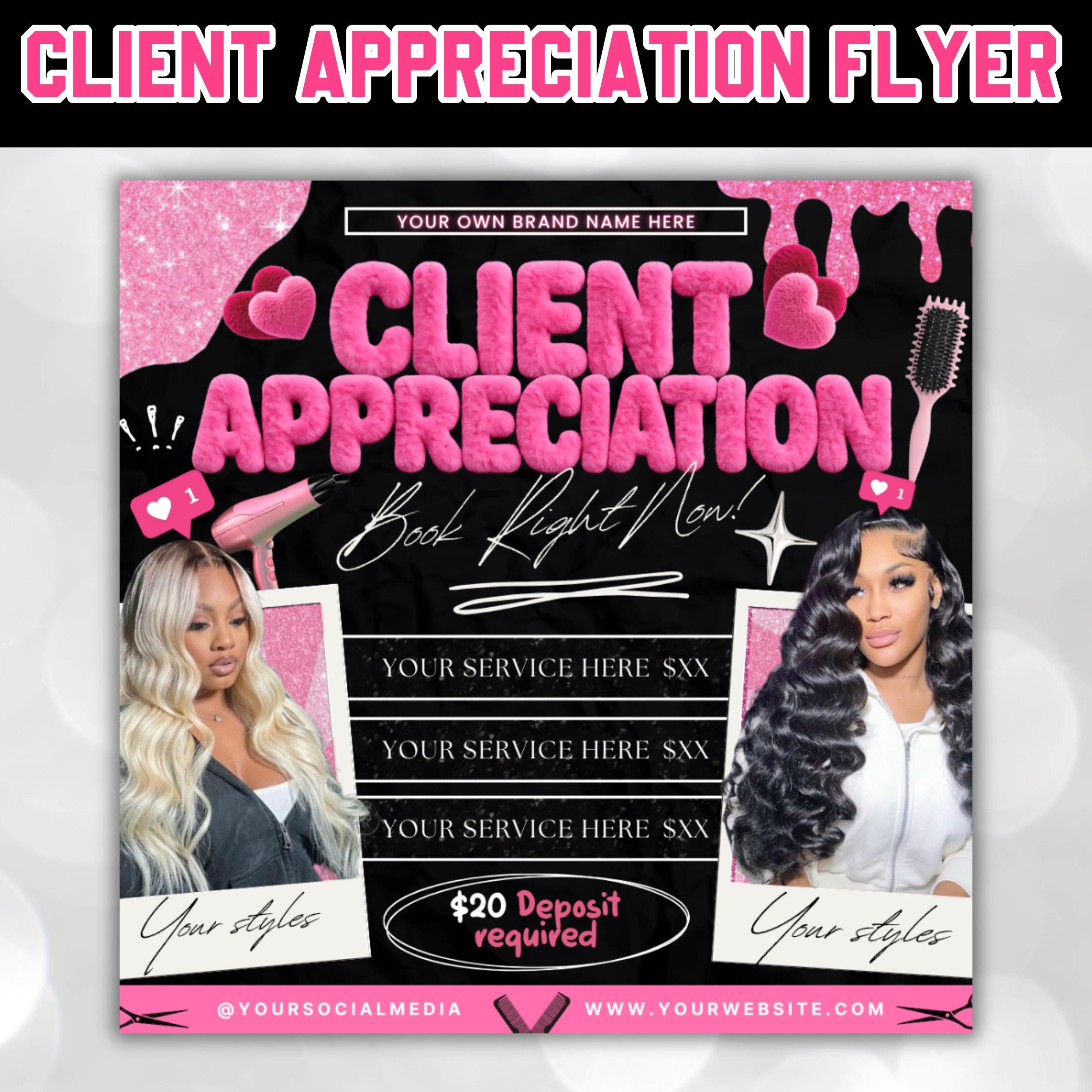 Client Appreciation Flyer, Client Appreciation Sale Flyer, Book Now Flyer, Hairstylist Flyer Nail Lash Tech, Wigs Braid Flyer Canva Template