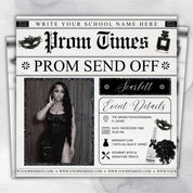 Newspaper Theme Prom Send Off Flyer For Queen, Prom Vote Flyer, Black & White Prom Send Off, Prom Campaign Flyer, Prom Event, Canva Editable