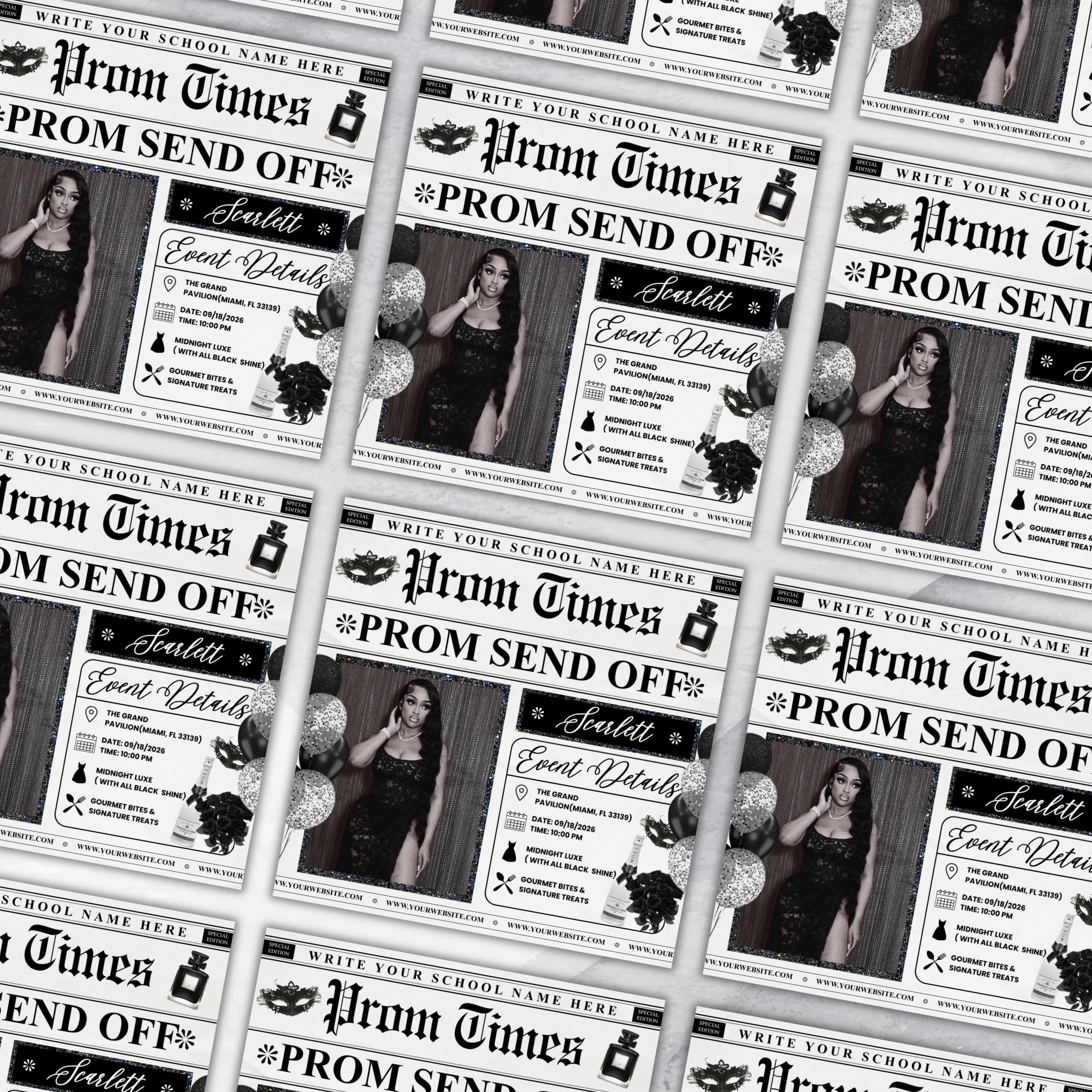 Newspaper Theme Prom Send Off Flyer For Queen, Prom Vote Flyer, Black & White Prom Send Off, Prom Campaign Flyer, Prom Event, Canva Editable