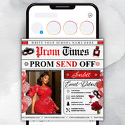 Newspaper Theme Prom Send Off Flyer For Queen, Prom Vote Flyer, Black & Red Prom Send Off, Prom Campaign Flyer, Prom Event, Canva Editable