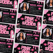 Black And Pink Business Card Template, Hair Stylist Business Card, Business Card Design For Lash, Nail Tech, Braids, Wigs, Canva Template