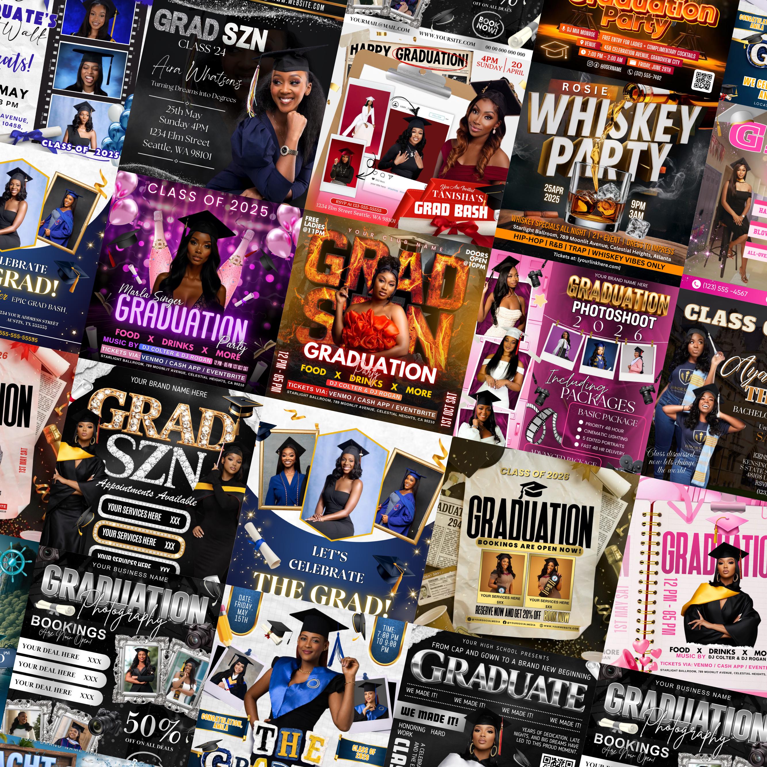 Mega Graduation Flyer Bundle, Graduation invitation Flyer, Class of 2026 Celebration Flyer, Graduation Booking Flyer,Canva Senior grad flyer