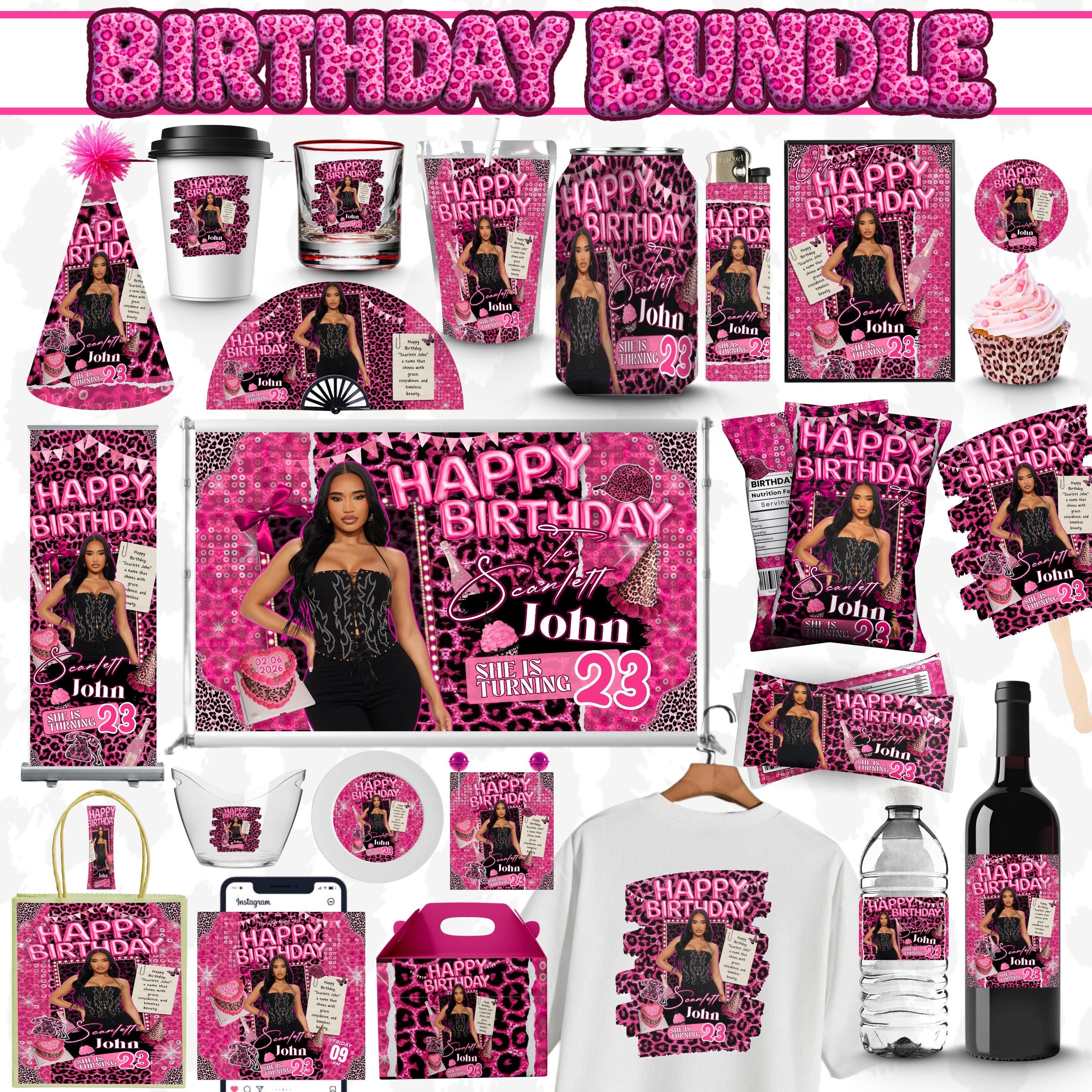 Pink Cheetah Birthday Bundle,Birthday Party Decor, Cheetah Birthday Chip Bag, Backdrop,Birthday Flyer,Birthday Pink Cheetah Birthday Banner