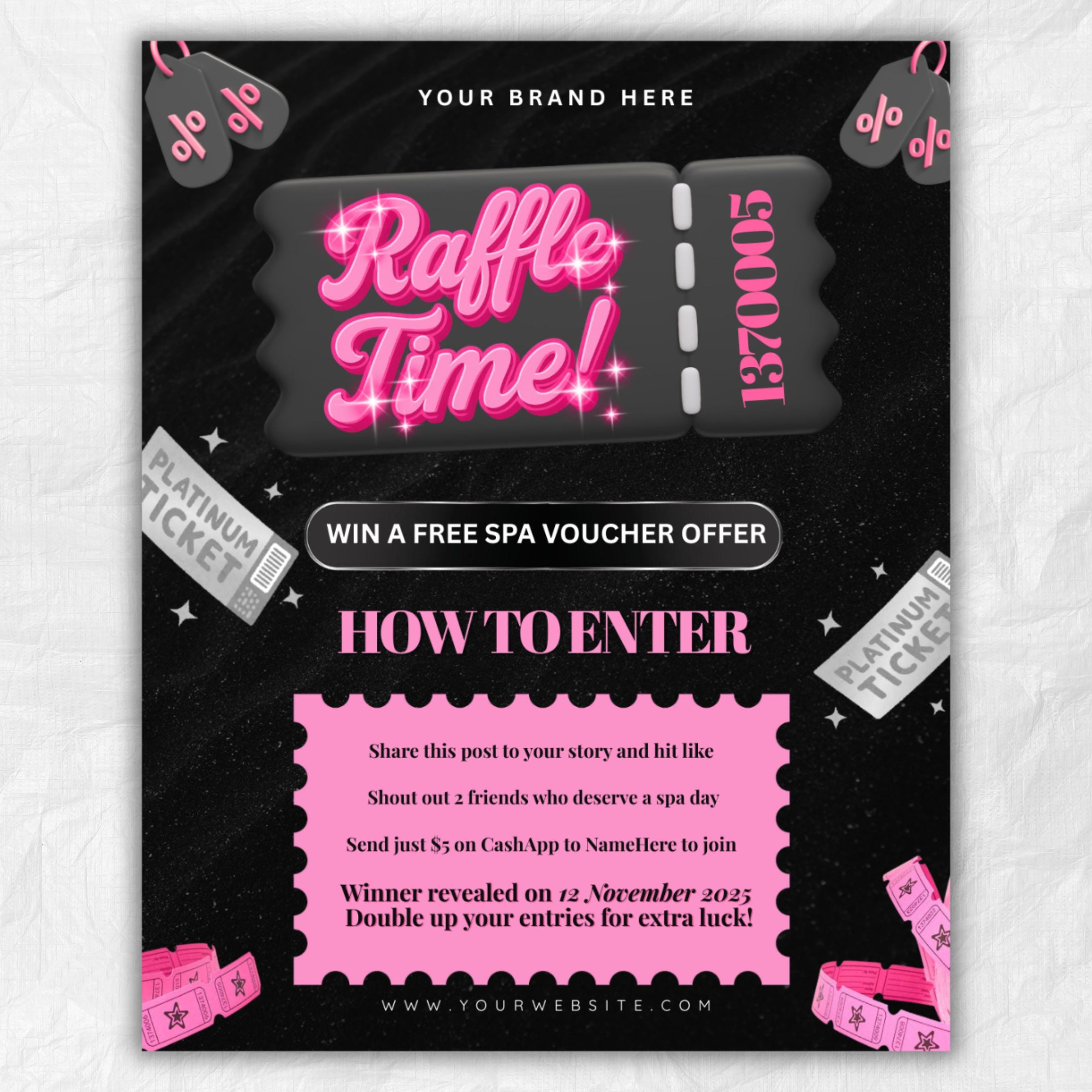 Editable Raffle Flyer Template for Giveaways & Contests | DIY Beauty Salon Promotion | Canva Flyer Design Kit | Business Event Marketing