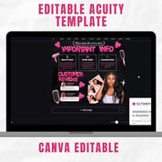 Black and Pink Acuity Scheduling Template for Hair Stylists, Lash Techs and MUAs, Hairstylist Scheduling Website, DIY Booking Site Canva