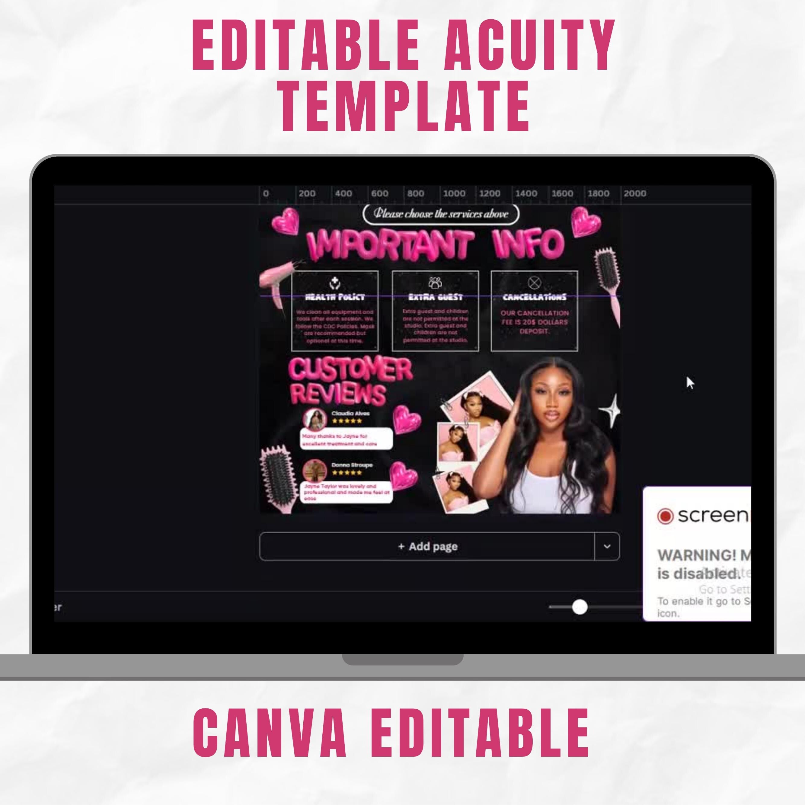 Black and Pink Acuity Scheduling Template for Hair Stylists, Lash Techs and MUAs, Hairstylist Scheduling Website, DIY Booking Site Canva