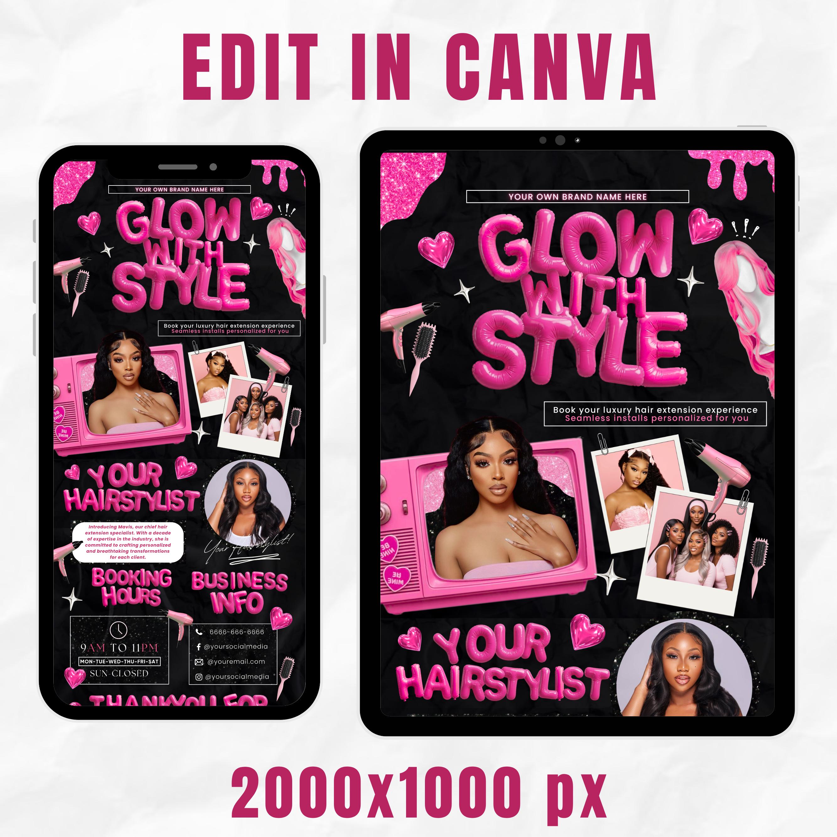 Black and Pink Acuity Scheduling Template for Hair Stylists, Lash Techs and MUAs, Hairstylist Scheduling Website, DIY Booking Site Canva