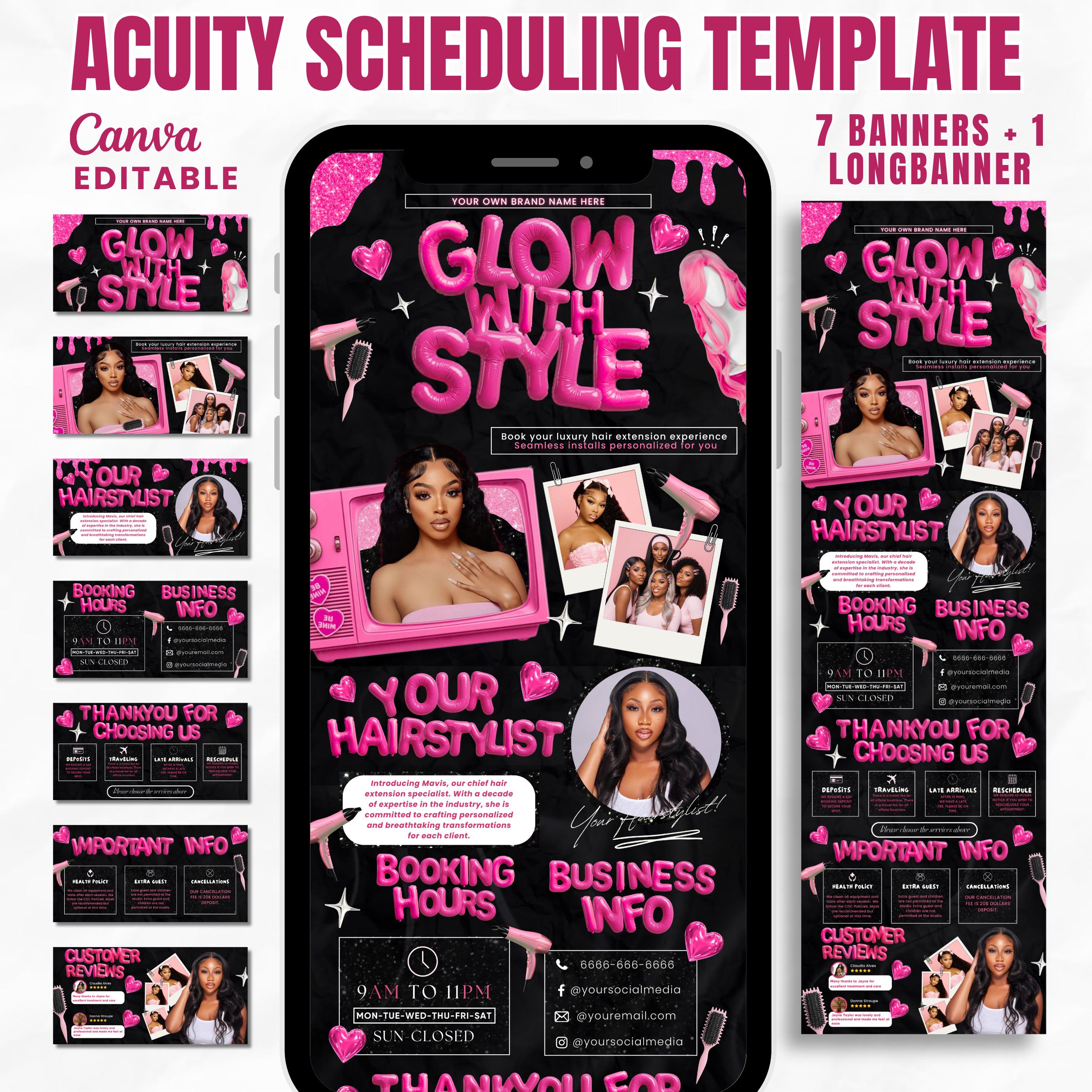 Black and Pink Acuity Scheduling Template for Hair Stylists, Lash Techs and MUAs, Hairstylist Scheduling Website, DIY Booking Site Canva