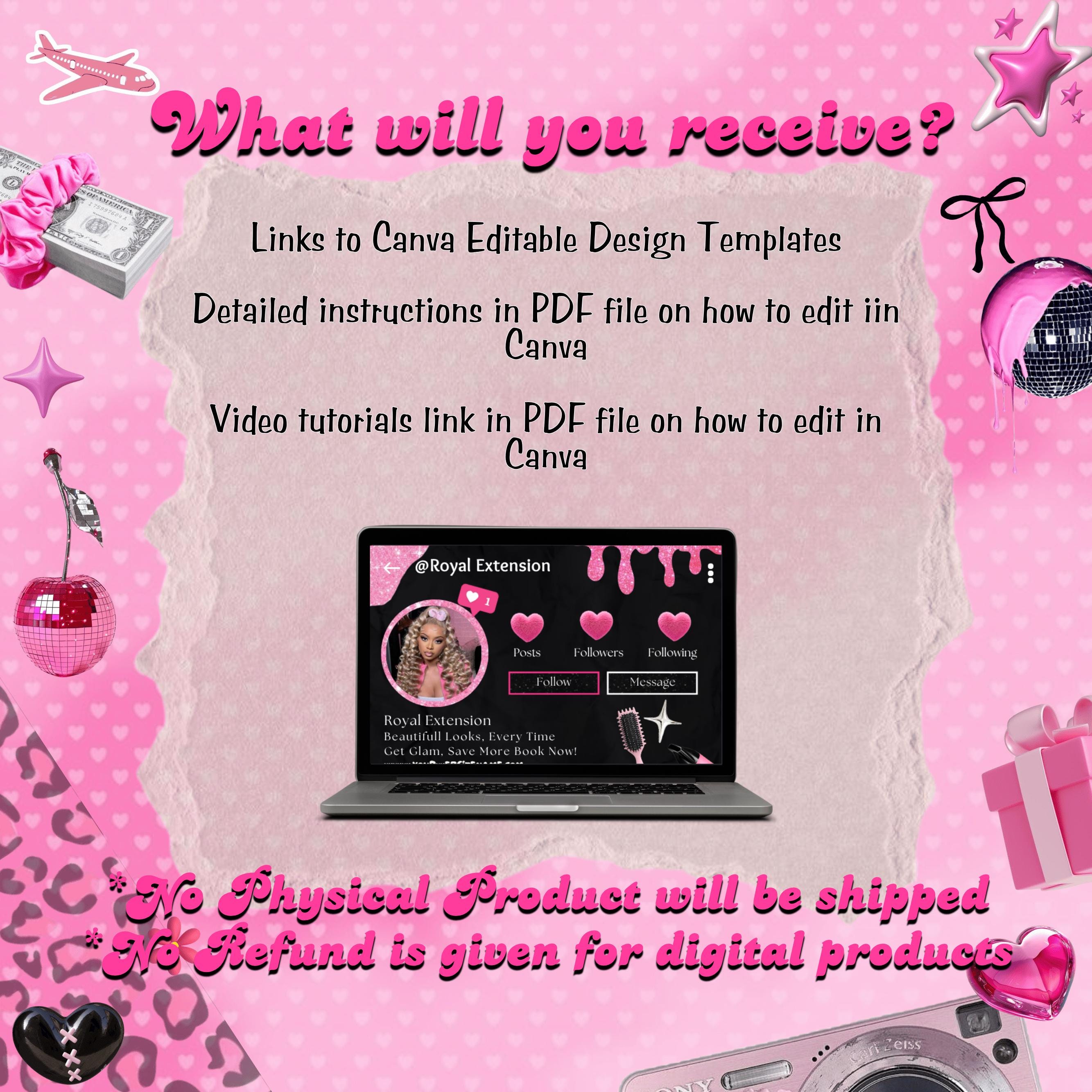 Black And Pink Instagram Business Card Template,Hair Stylist Business Card,Business Card Design For Lash,NailTech,Braids,Wigs,Canva Template