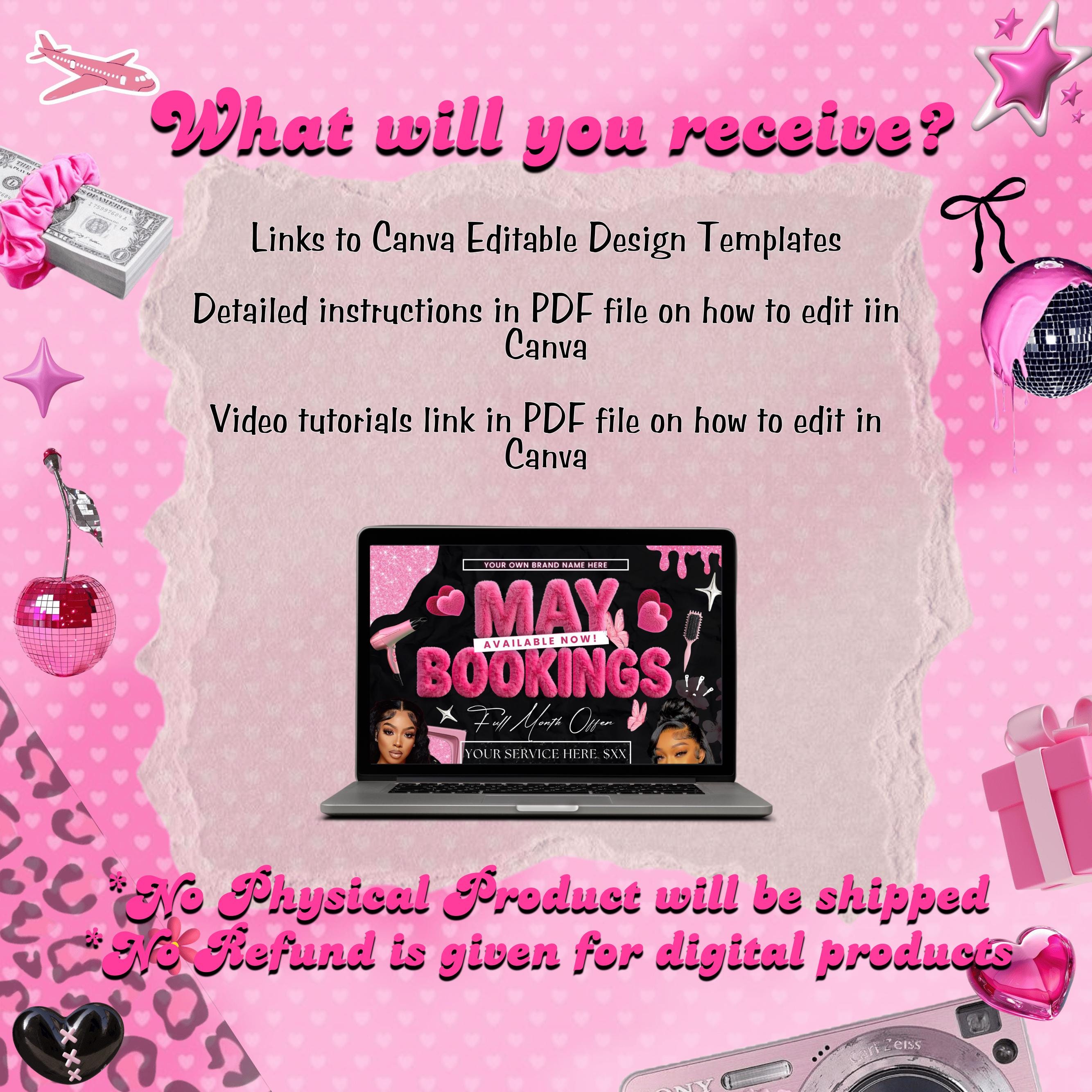 May Bookings Available Flyer, May Book Now Flyer, Mothers Day Special, May Appointments For Hair,Nails,Makeup,Lashes & Braids Canva Editable