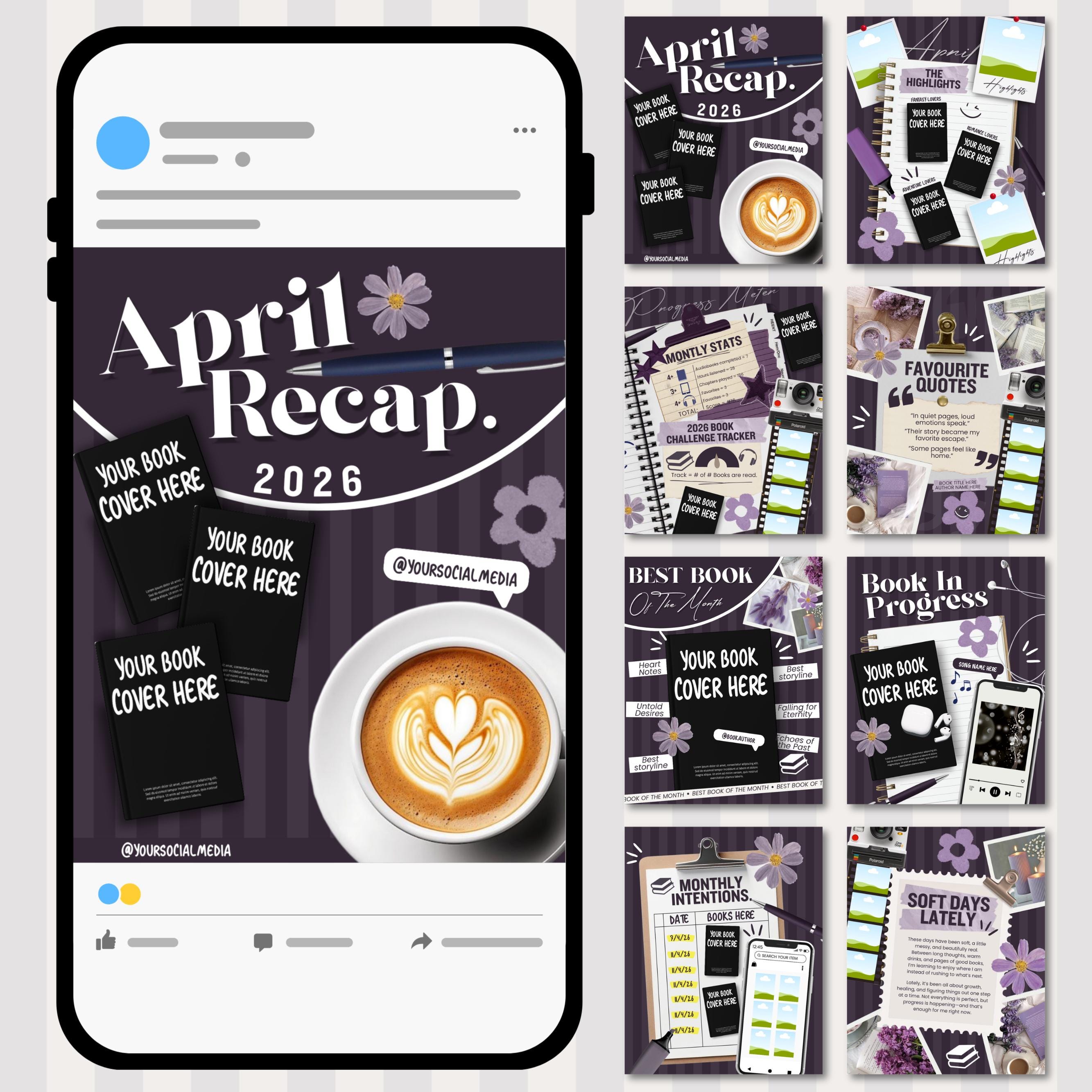 Bookstagram Monthly Reading Recap Templates, Book Review Instagram Posts, Cozy Post for Book Lovers, Authors & Bloggers Social Media Content