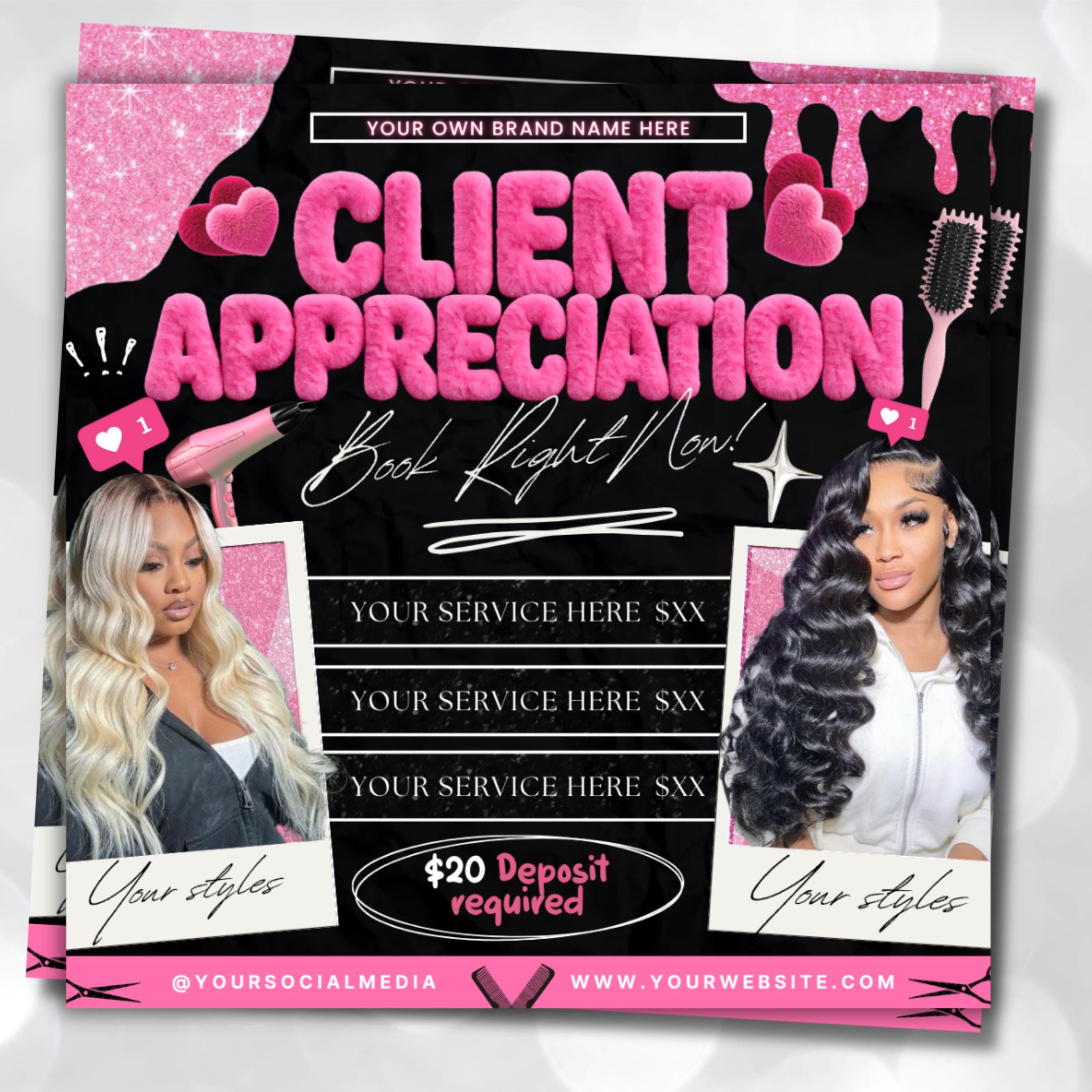 Client Appreciation Flyer, Client Appreciation Sale Flyer, Book Now Flyer, Hairstylist Flyer Nail Lash Tech, Wigs Braid Flyer Canva Template