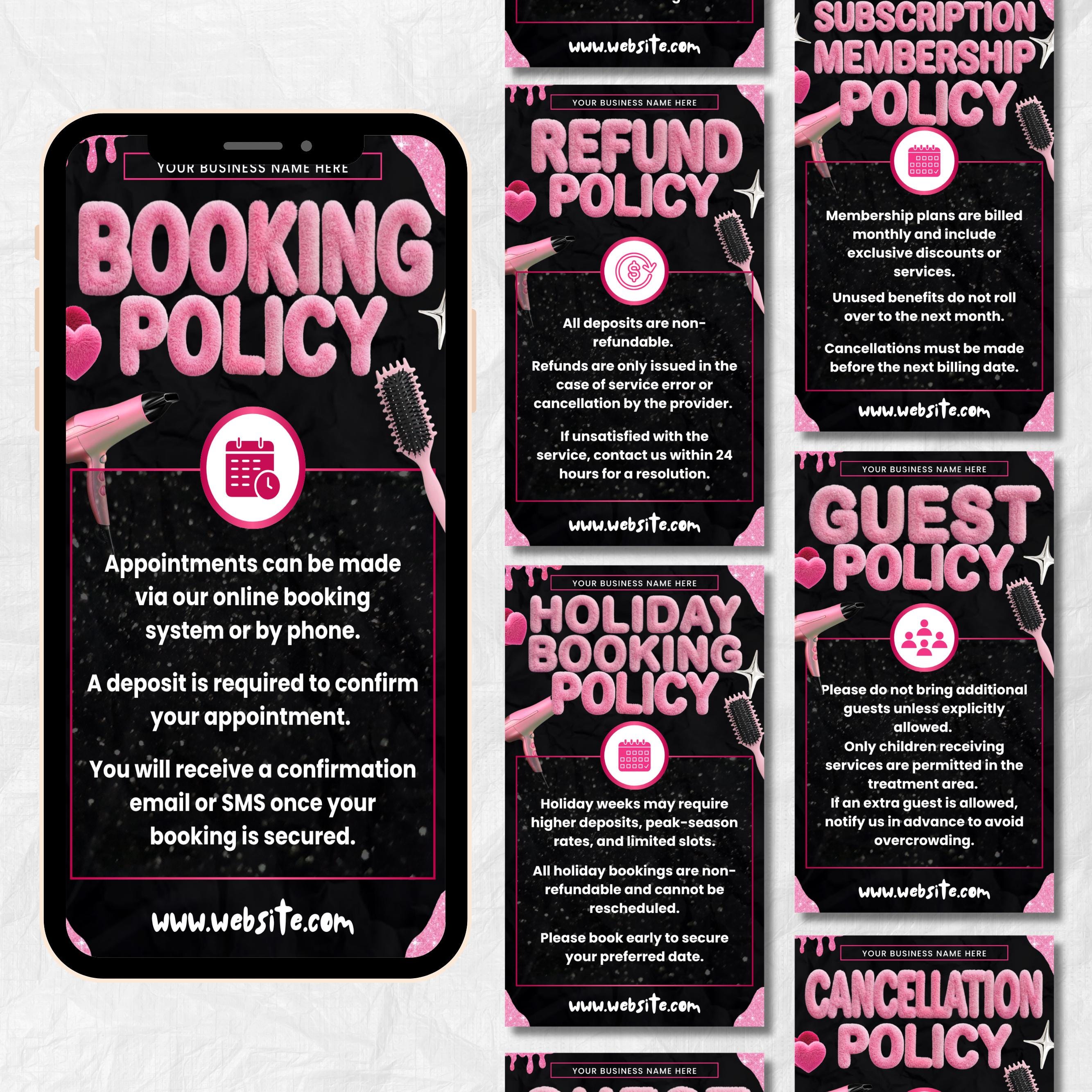 35+ Booking Policy Templates, Editable Booking Policies For Instagram Story, Canva Booking Policy For Lash, Nail, Hair, Cancellation Policy