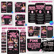 Black And Pink Hair Branding Kit, Editable Booking Policies, Acuity, Booking Flyer Business Cards,Weekly And Monthly Availablity Templates