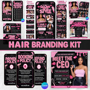Black And Pink Hair Branding Kit, Acuity Scheduling Template For Hair Stylists, Lash Techs and MUAs, Canva Editable Hair Marketing Kit