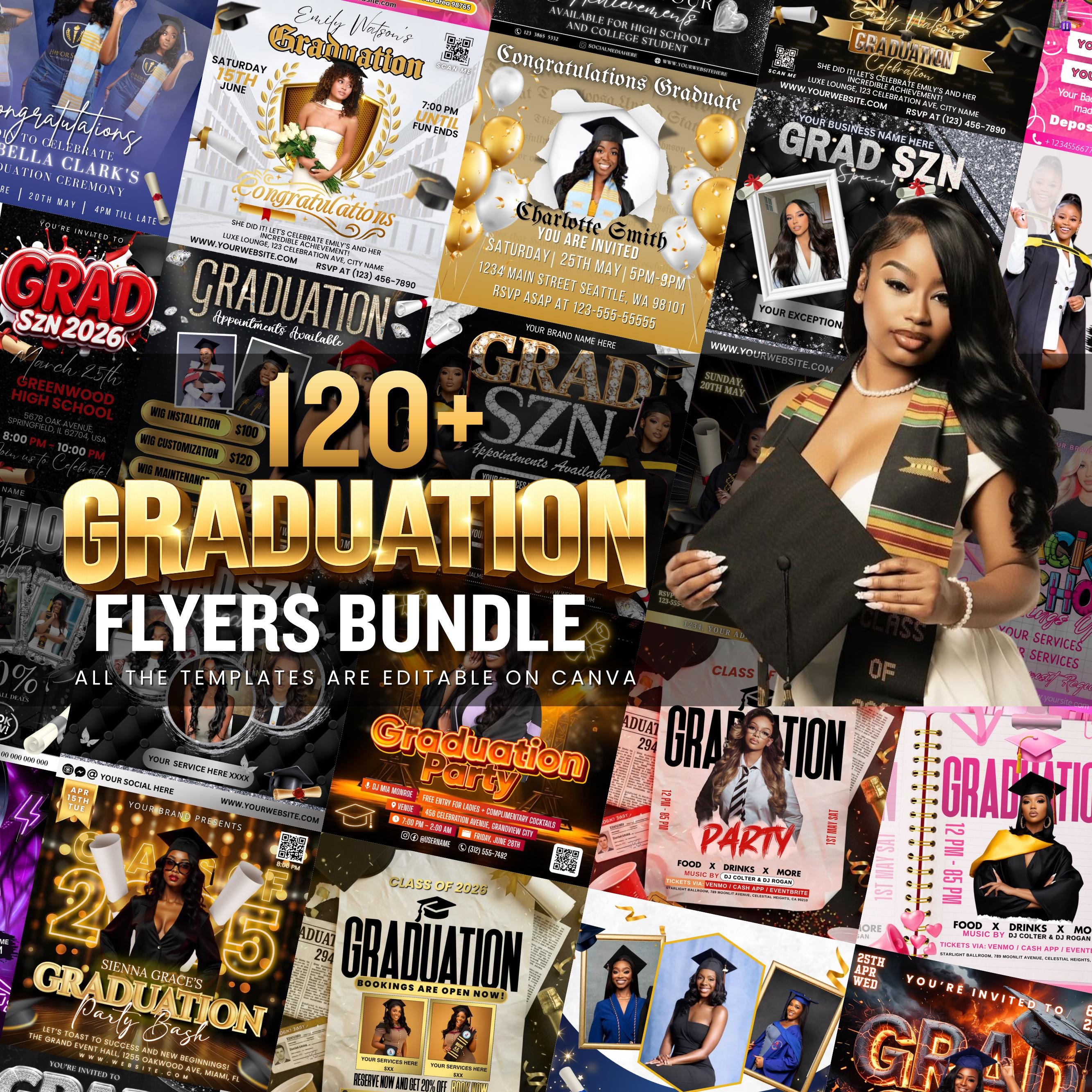 Mega Graduation Flyer Bundle, Graduation invitation Flyer, Class of 2026 Celebration Flyer, Graduation Booking Flyer,Canva Senior grad flyer