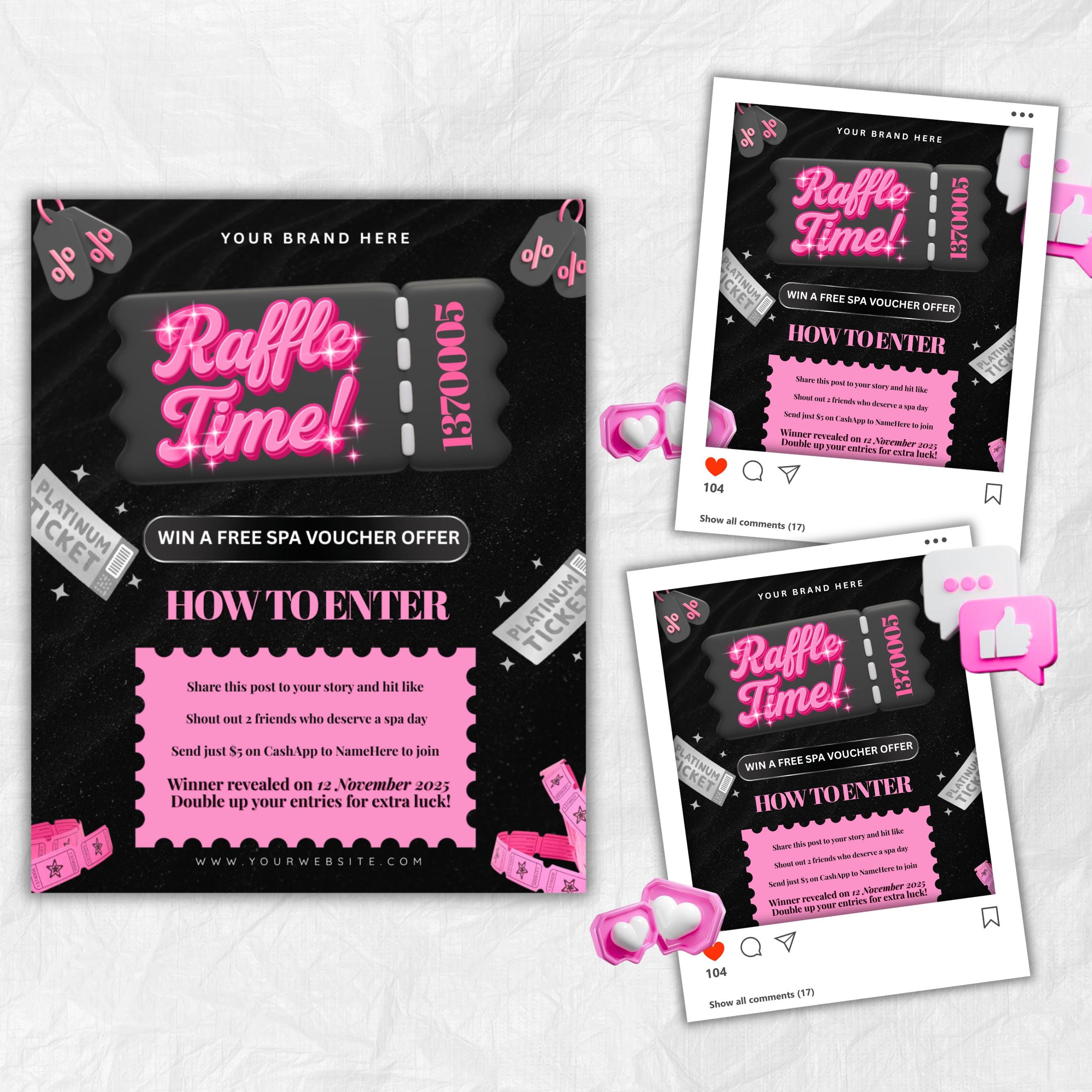 Editable Raffle Flyer Template for Giveaways & Contests | DIY Beauty Salon Promotion | Canva Flyer Design Kit | Business Event Marketing