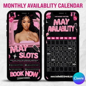 Black & Pink Monthly Availability Calendar Instagram Story,Instagram Story Schedule Template,Available Appointments Calendar,Canva Editable