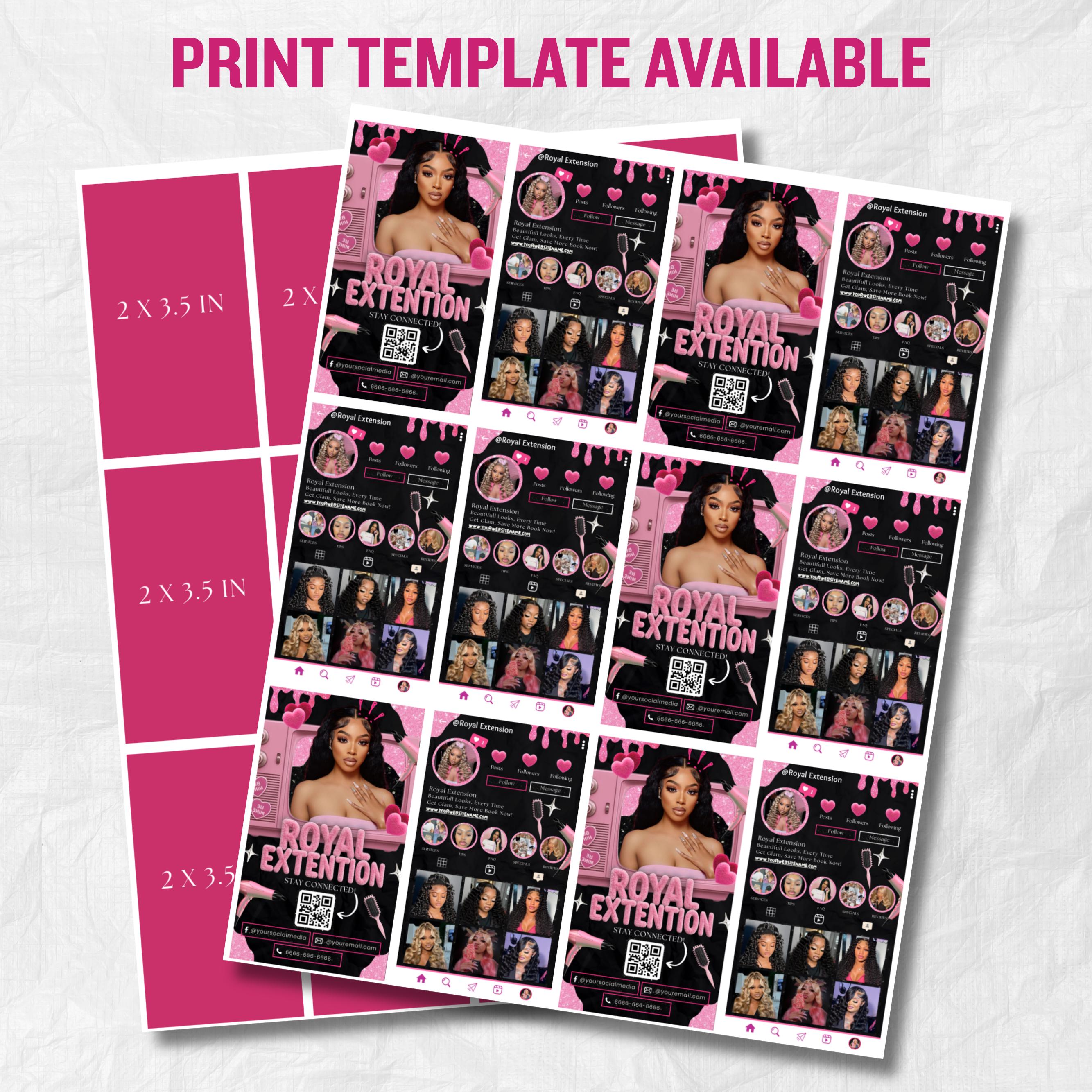 Black And Pink Instagram Business Card Template,Hair Stylist Business Card,Business Card Design For Lash,NailTech,Braids,Wigs,Canva Template
