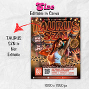Taurus Season Party Flyer, Birthday Szn Flyer, Taurus Invitation Flyer Taurus Birthday Event, Social Media Flyer, Premade Flyer Template