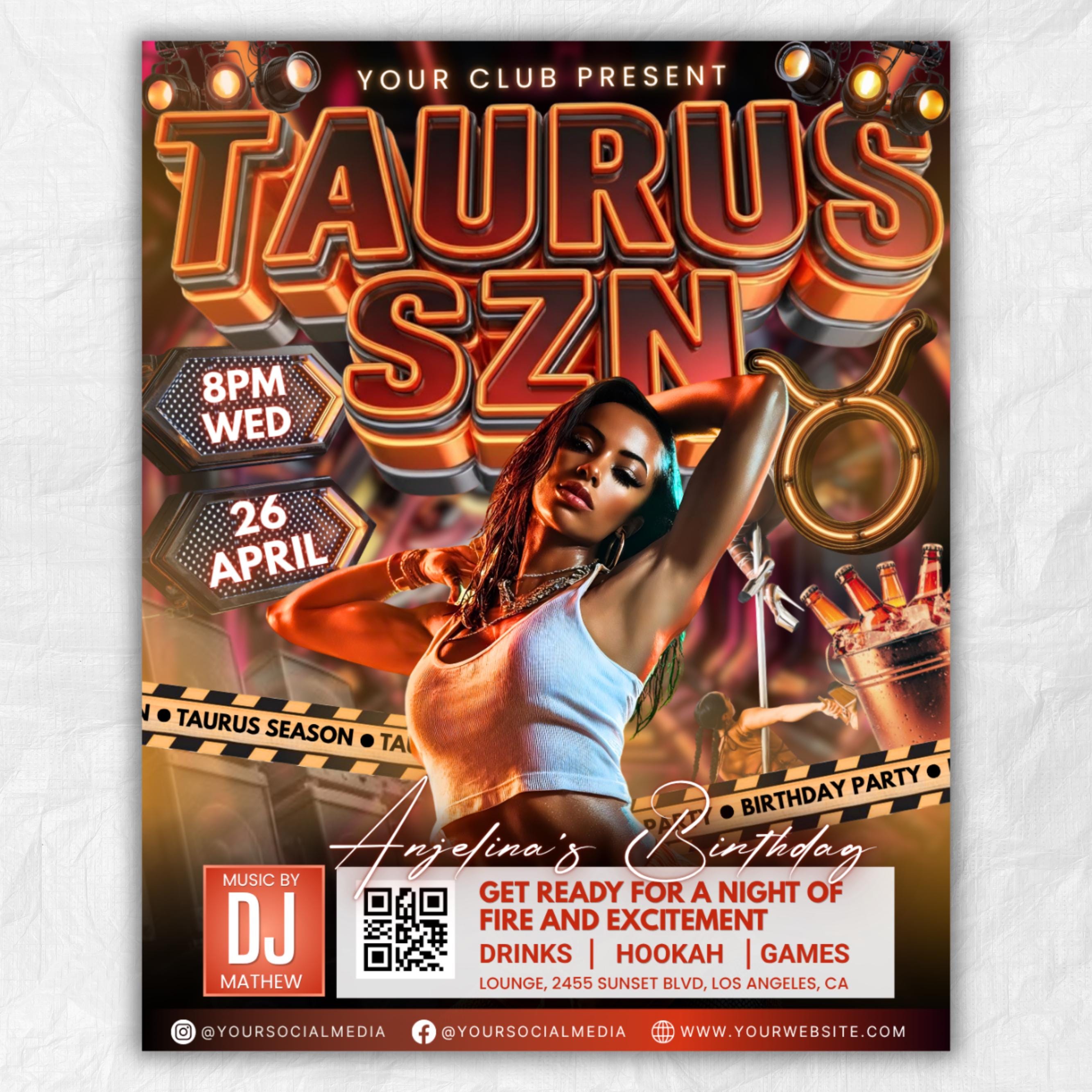 Taurus Season Party Flyer, Birthday Szn Flyer, Taurus Invitation Flyer Taurus Birthday Event, Social Media Flyer, Premade Flyer Template