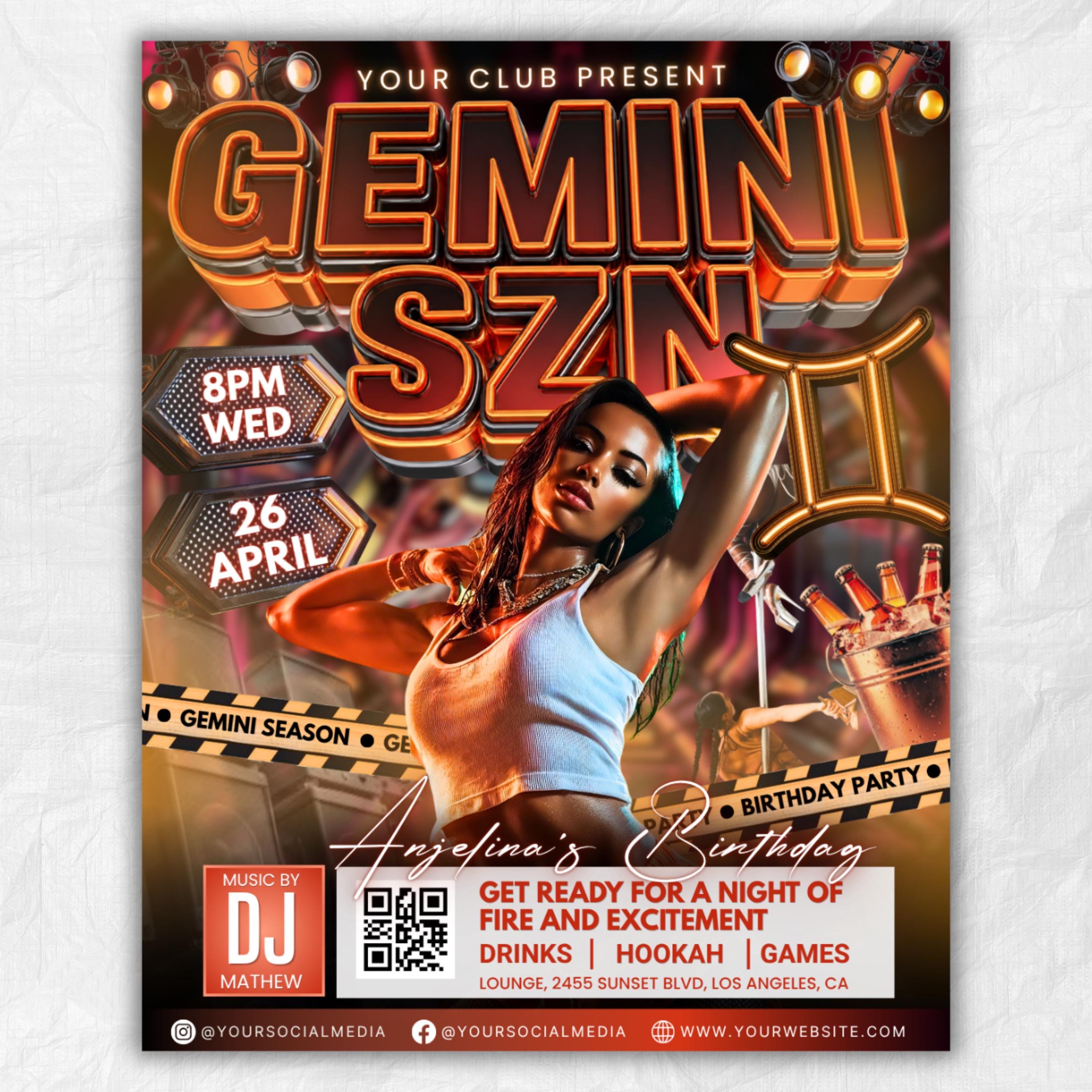 Gemini Season Party Flyer, Birthday Szn Flyer, Gemini Invitation Flyer, Gemini Birthday Event, Social Media Flyer, Premade Flyer Template