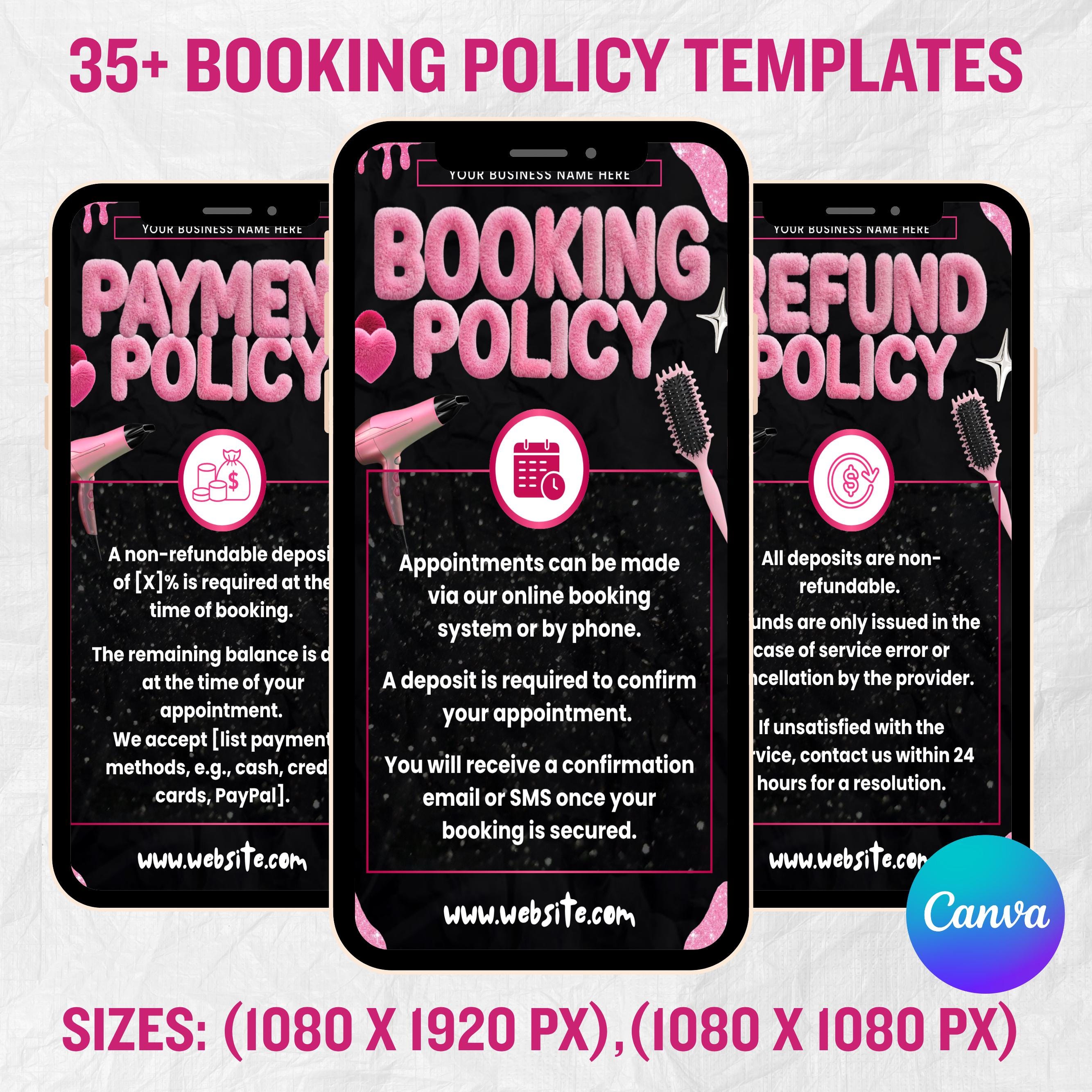 35+ Booking Policy Templates, Editable Booking Policies For Instagram Story, Canva Booking Policy For Lash, Nail, Hair, Cancellation Policy