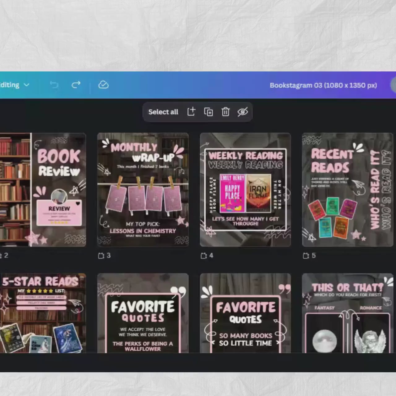 Aesthetic Bookstagram Template & Booktok Instagram Posts, Cozy Pink Carousel for Book Lovers,Authors,Readers